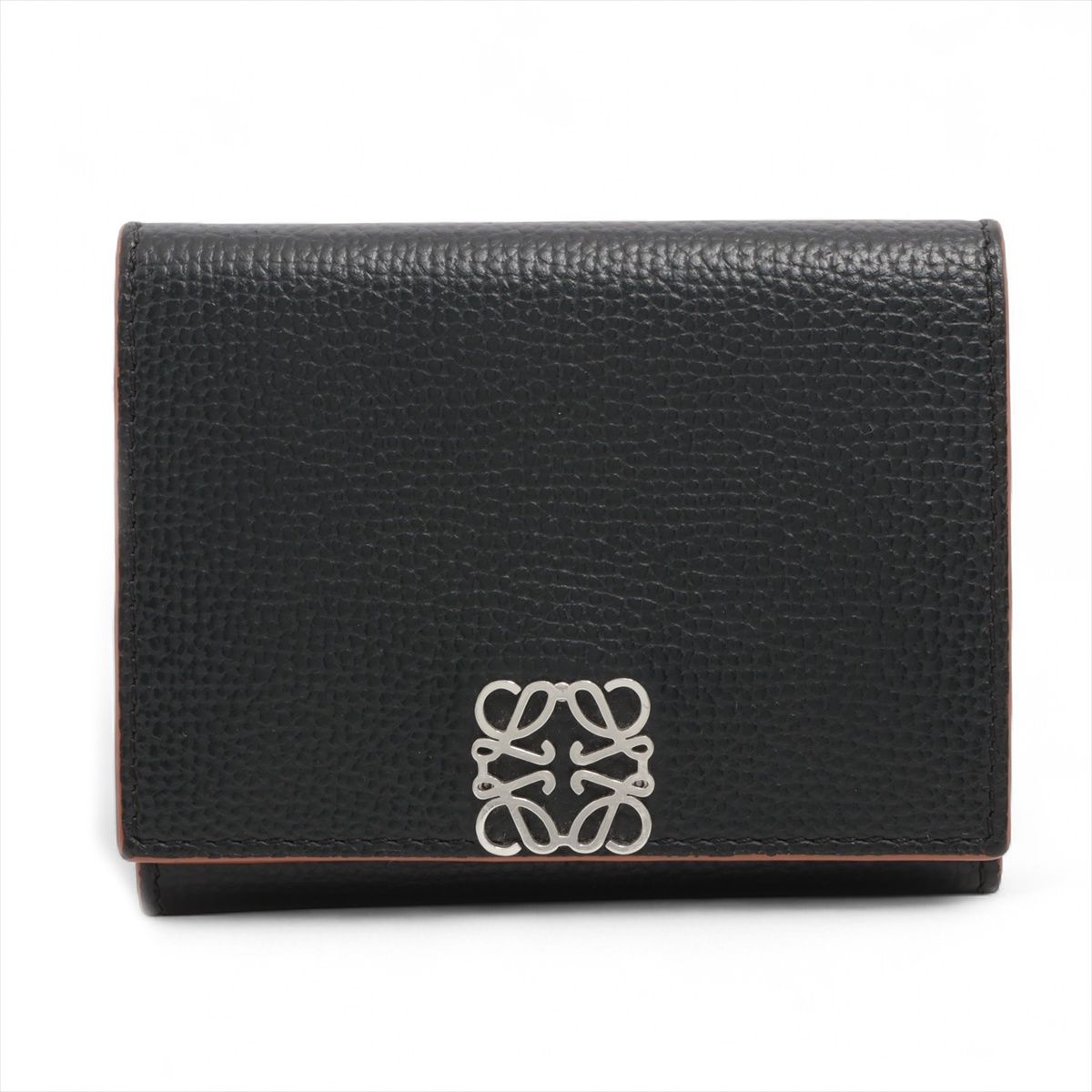 【中古】ロエベ アナ瓦 トライフォールド なめし革 コンパクトウォレット 黒いこと