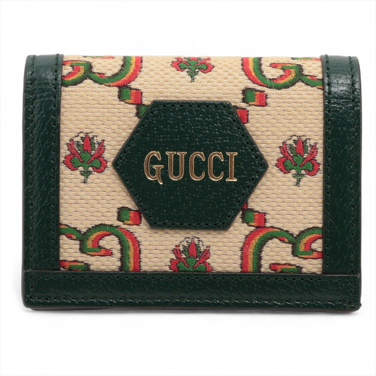 【中古】グッチ GGカレイド領域 676297 帆布×なめし革 コンパクトウォレット 緑であること