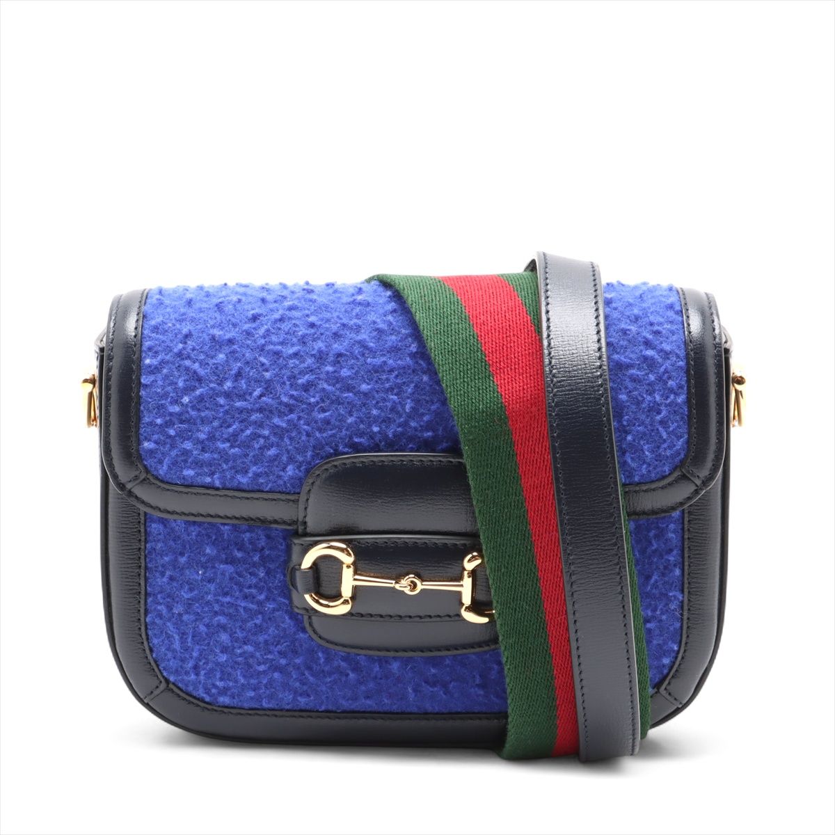 【中古】グッチ 導管ビット 1955 羊毛×なめし革 2WAYショルダーバッグ 青色×黒いこと 658574