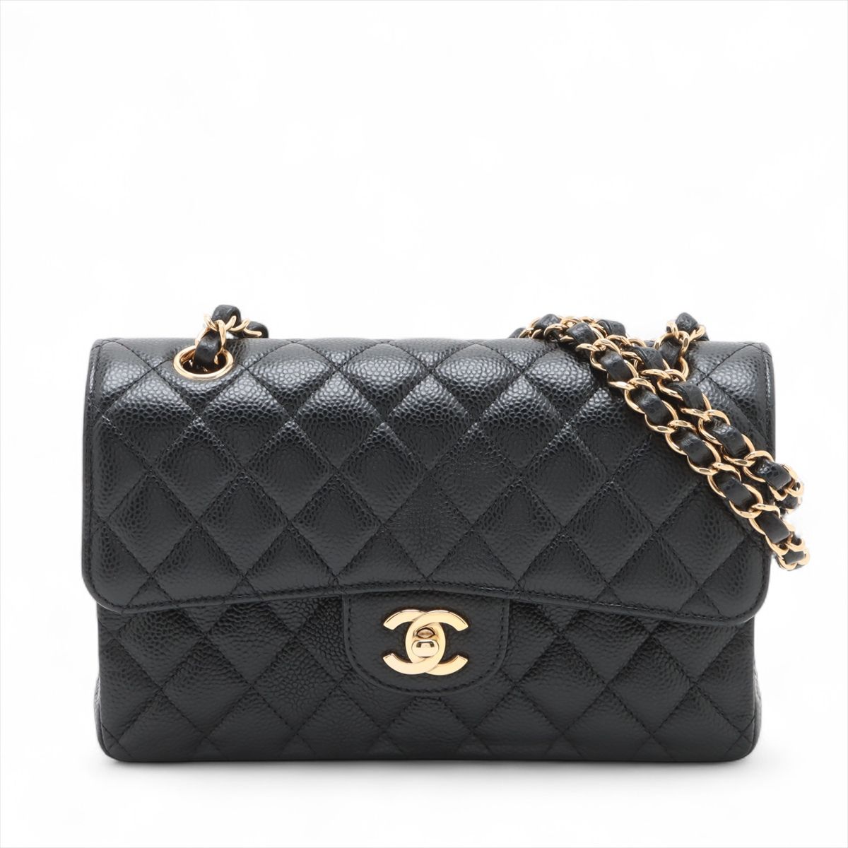 【中古】シャネル マトラッセ23 スモール キャビアスキン ダブルフラップ ダブルチェーンバッグ ブラック ゴールド金具 ランダムプレート A01113｜ALLU 店