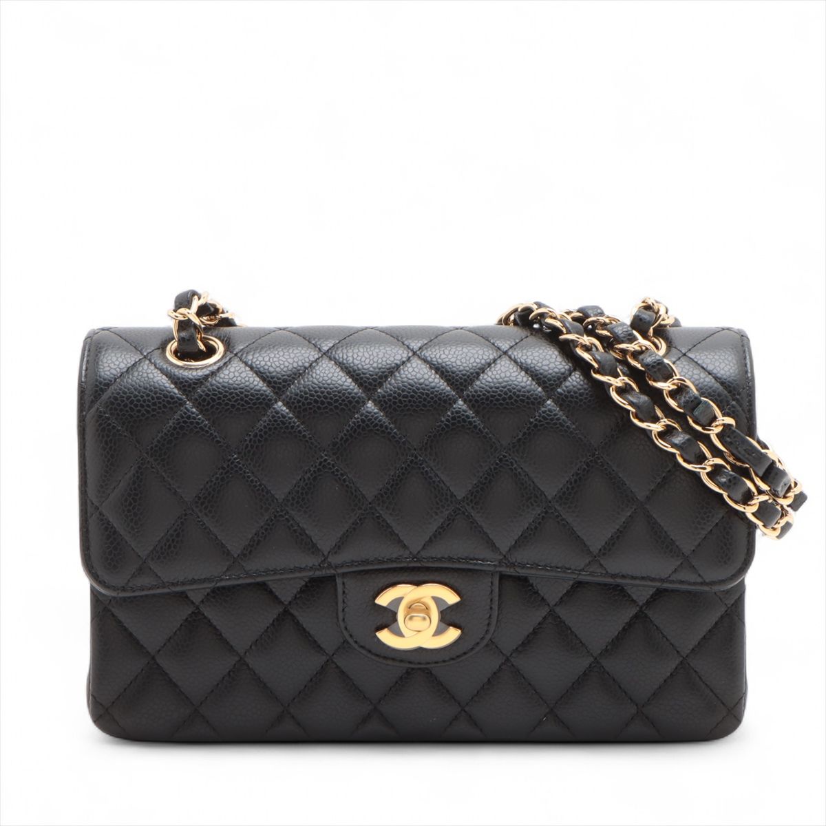 【中古】シャネル マトラッセ23 スモール キャビアスキン ダブルフラップ ダブルチェーンバッグ ブラック ゴールド金具 ランダムプレート A01113|ALLU 店