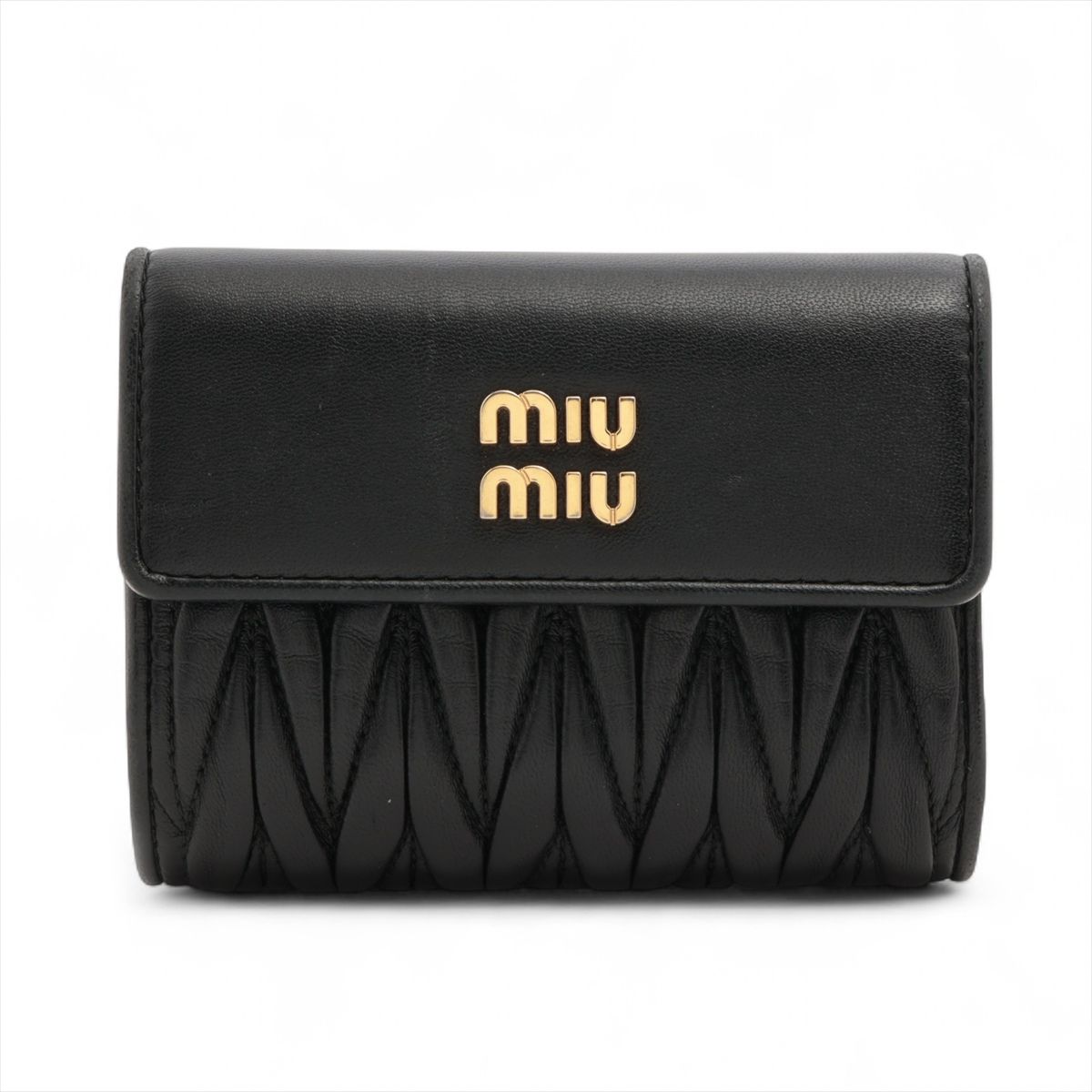 【中古】ミュウミュウ マテラッセ 5ML002 なめし革 コンパクトウォレット 黒いこと