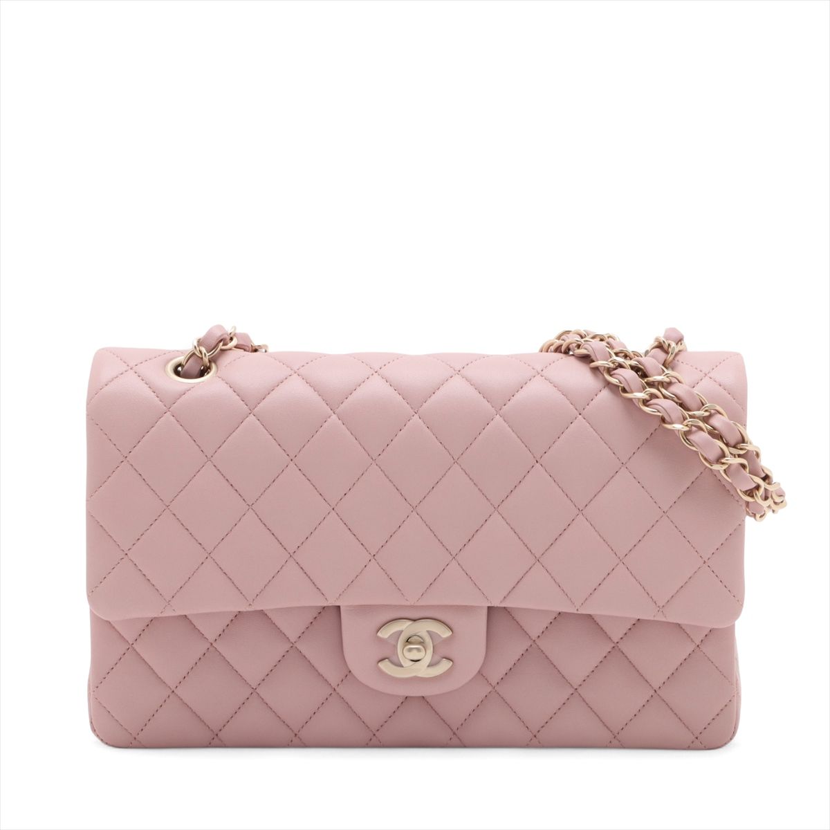【中古】シャネル マトラッセ25 ラムスキン ダブルフラップ ダブルチェーンバッグ ピンク ゴールド金具 20番台 A01112|ALLU 店