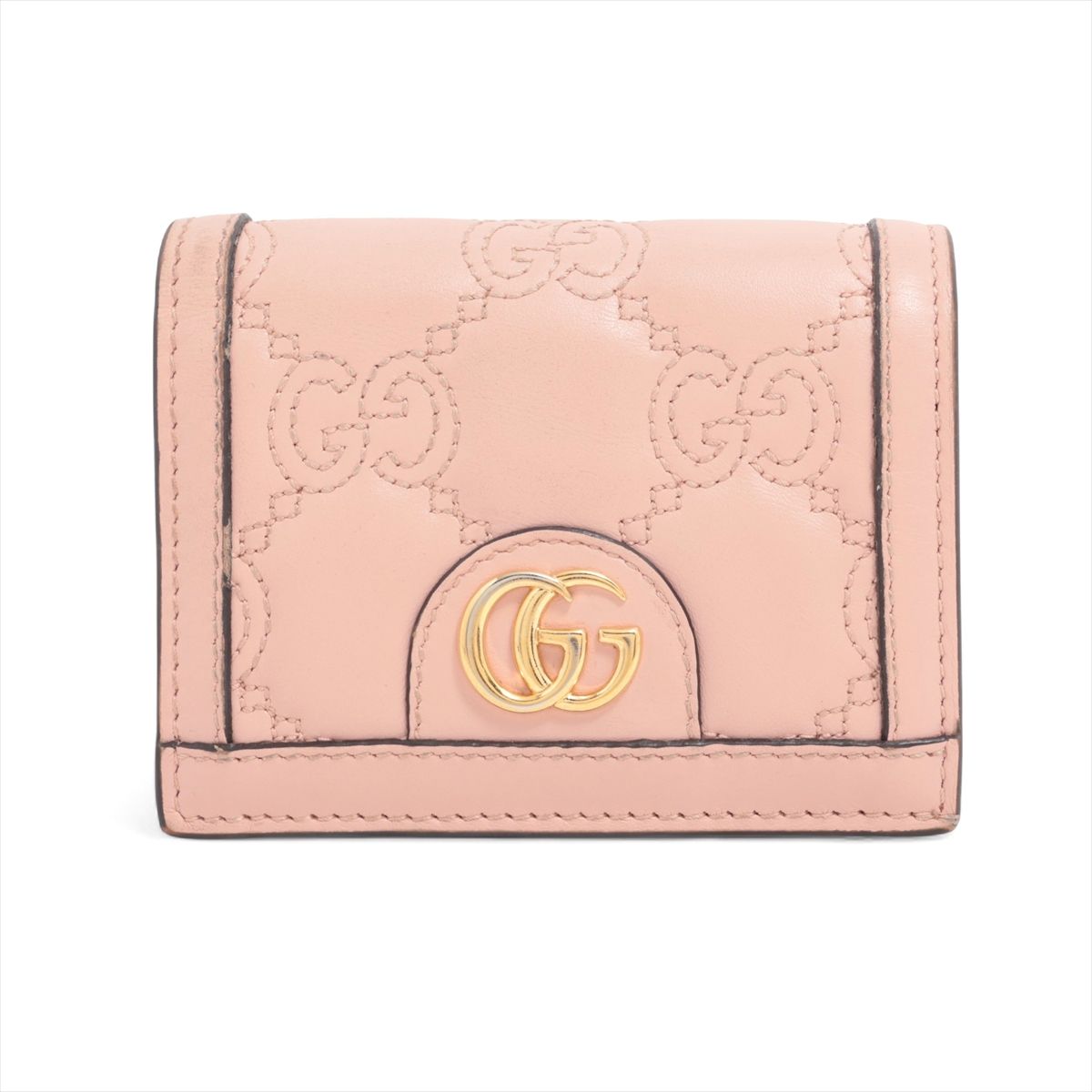 【中古】グッチ GGマトラッセ 723786 なめし革 コンパクトウォレット さくら色