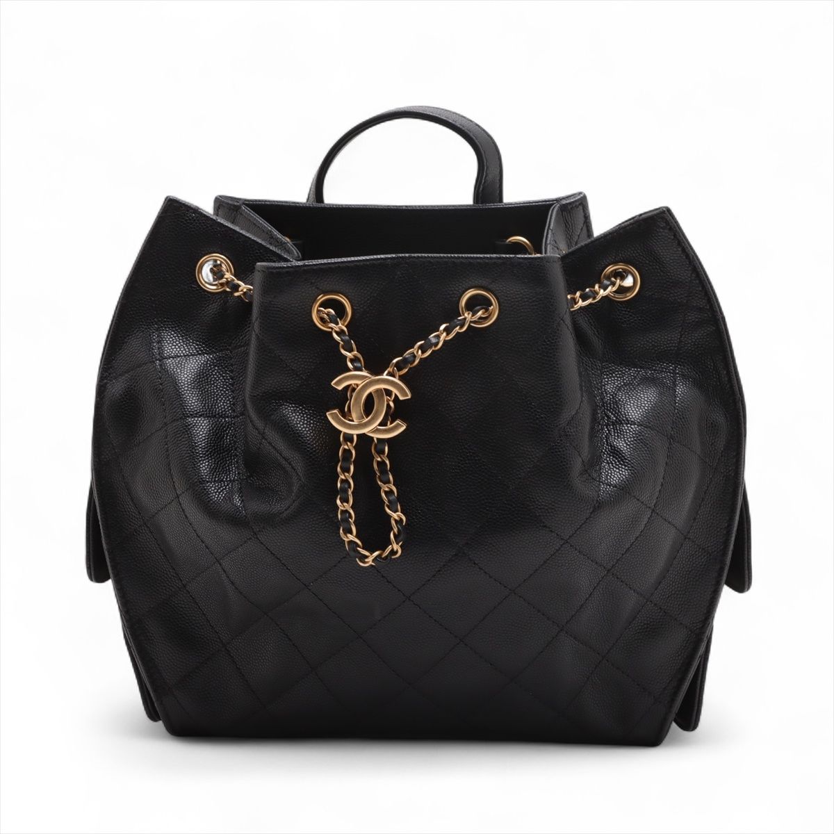 【中古】シャネル シャネル25 ミディアム バックパック キャビアスキン チェーンリュック ブラック ゴールド金具 ランダムプレート AS5600|ALLU 店