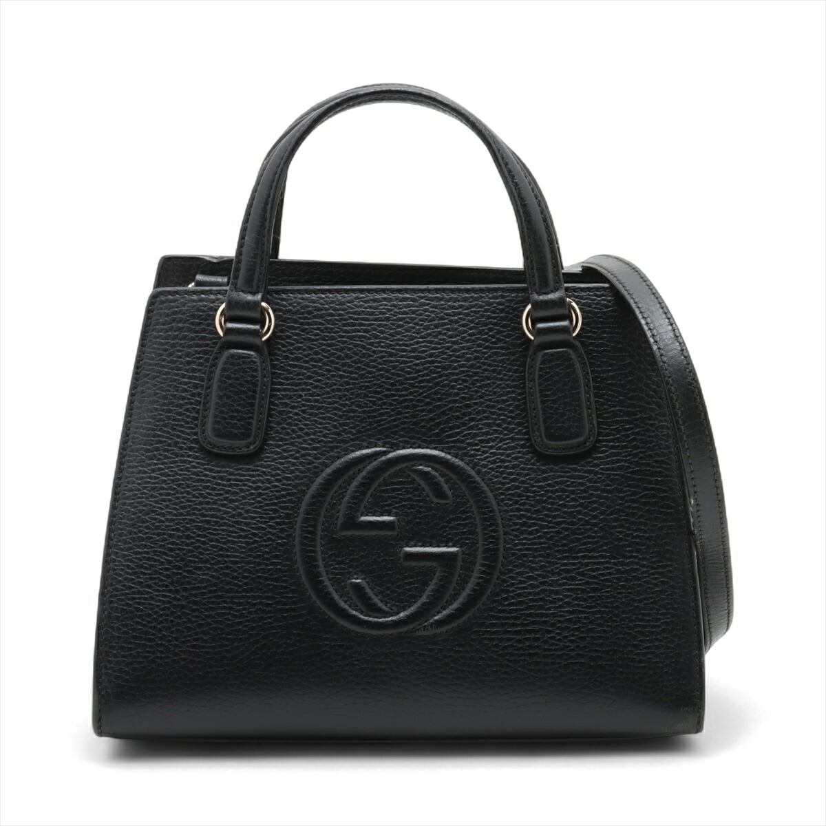 黒いレザーハンドバッグ ゴールド金具 PRADA プラダ 2WAY ショルダーバッグ ナイロン レザー ブラック