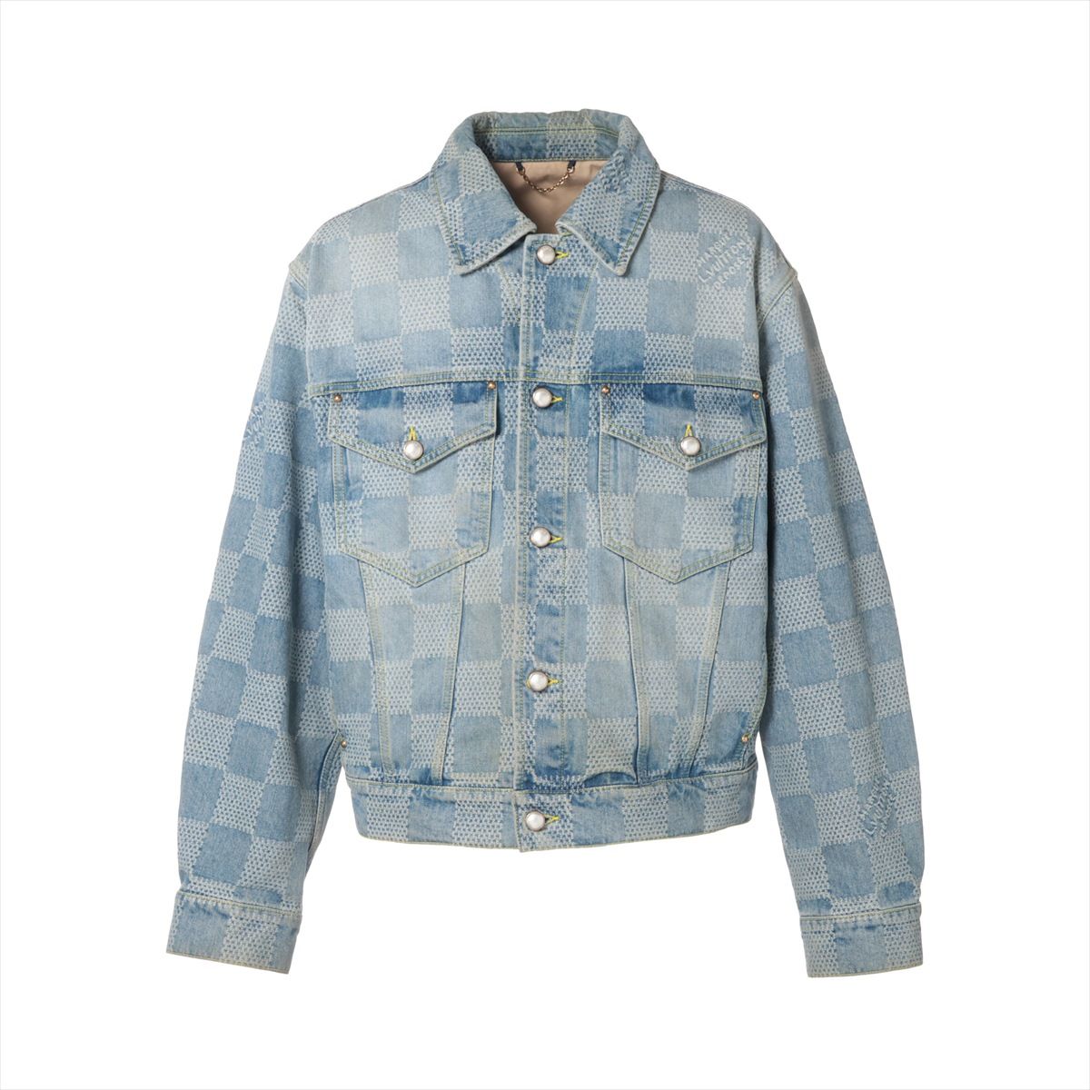 【中古】ヴィトン 24SS 綿織物 ジーンズ上衣 54 メンズ 青色  RM241 ダミエ ロゴタイプ