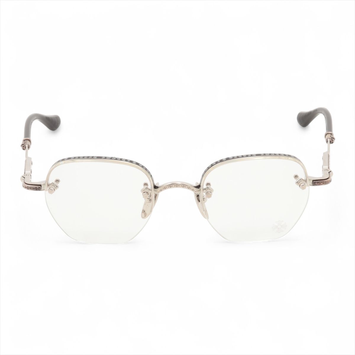 【中古】クロムハーツ 眼鏡 金属元素×可塑性物質 49□21-139 しろがね色×黒いこと FROSTED 二分の一リム 姿勢差し交わす
