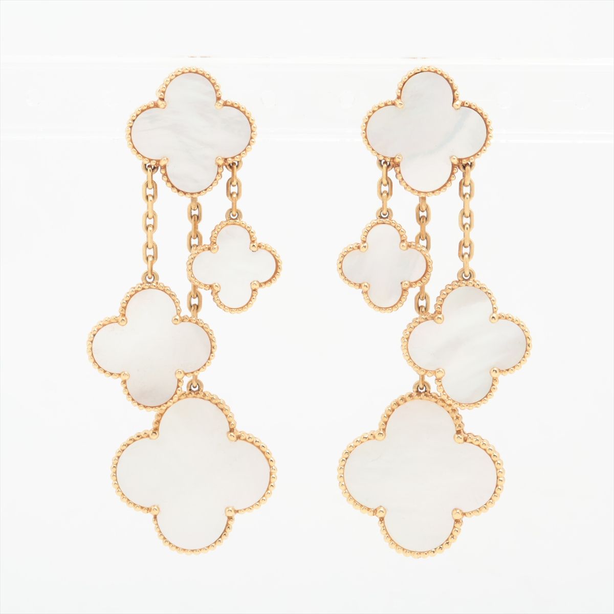 【中古】ヴァンクリーフ&アーペル マジックアルハンブラ 4P シェル ピアス 750(YG) 32.2g