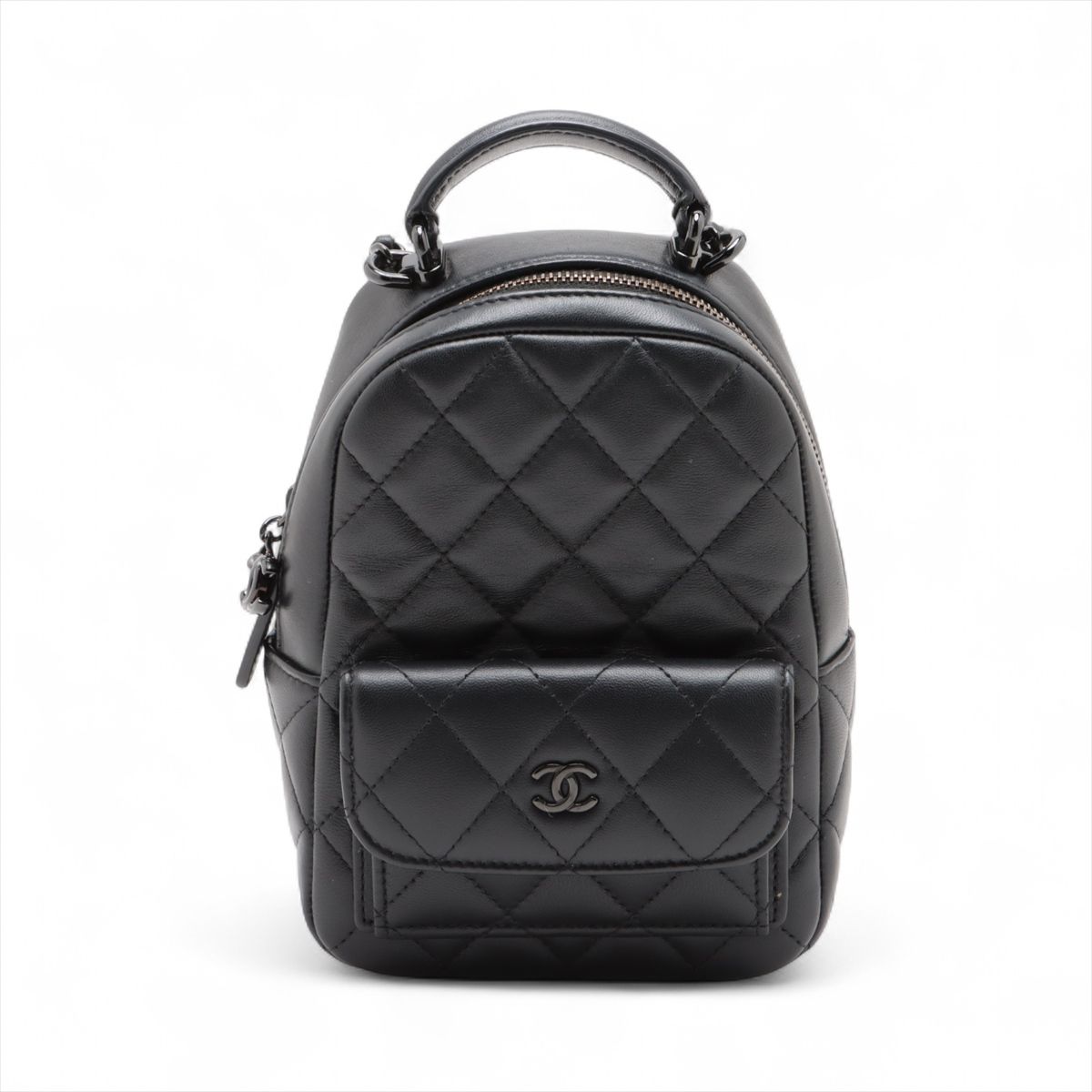 【中古】シャネル マトラッセ ラムスキン チェーンリュック ブラック ブラック金具 ランダムシリアル AP3753