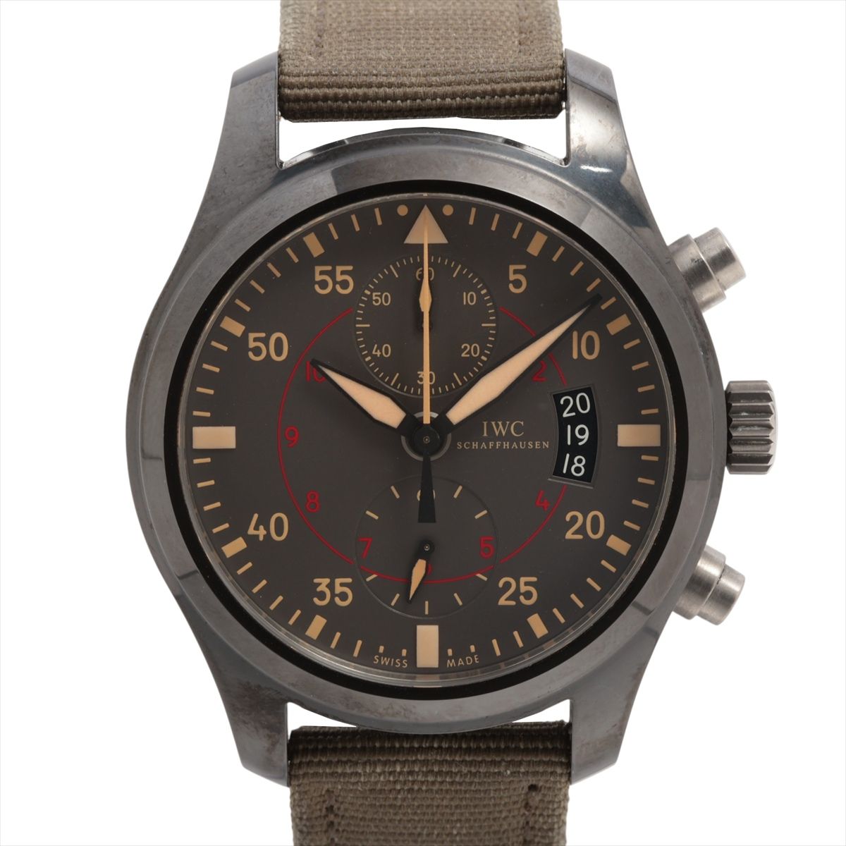 【中古】IWC パイロットウォッチ クロノグラフ トップガン ミラマー IW388002 CE×TI SS×ナイロン AT 薄墨色文字記号盤 腕時計-メンズ腕時計