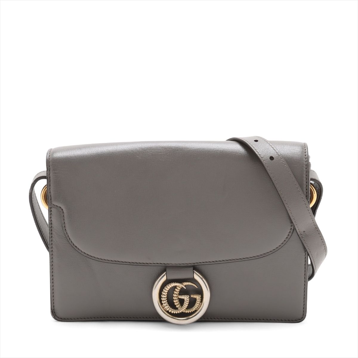 【中古】グッチ GGマーモント レザー ショルダーバッグ グレー 589474