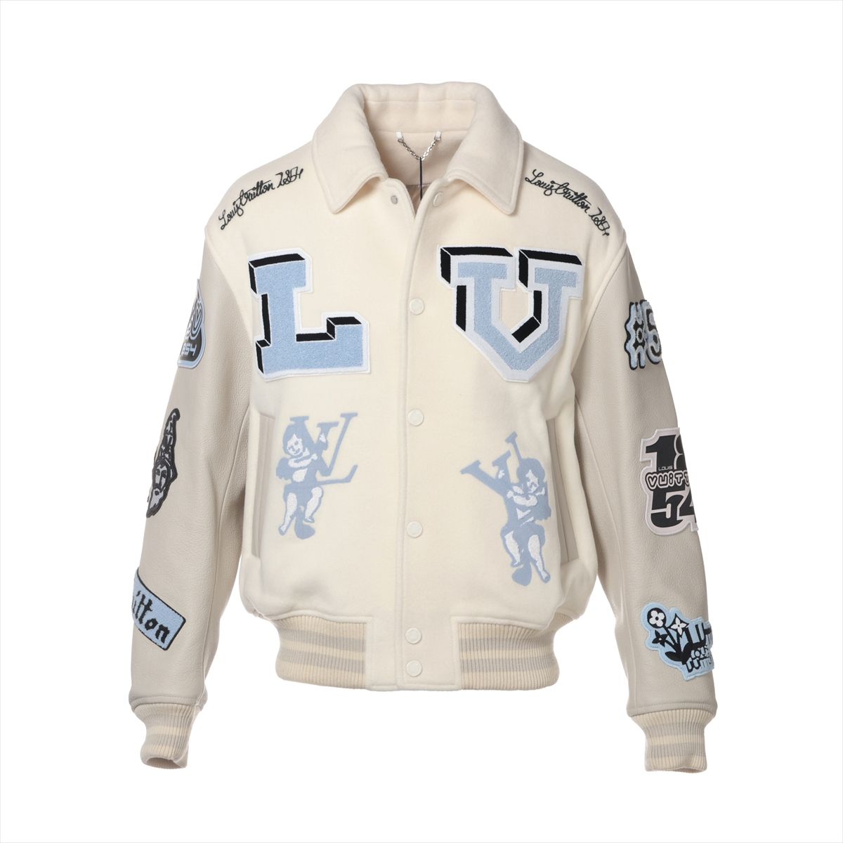 【中古】ヴィトン 22AW 羊毛×なめし革 上衣 48 メンズ 象牙色  RM222 HNL91EMJY 赤ちょうちんシティ スタジャン
