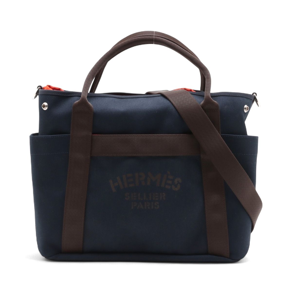 【中古】エルメス サックドパンサージュ グルーム キャンバス ネイビー シルバー金具 U:2022年