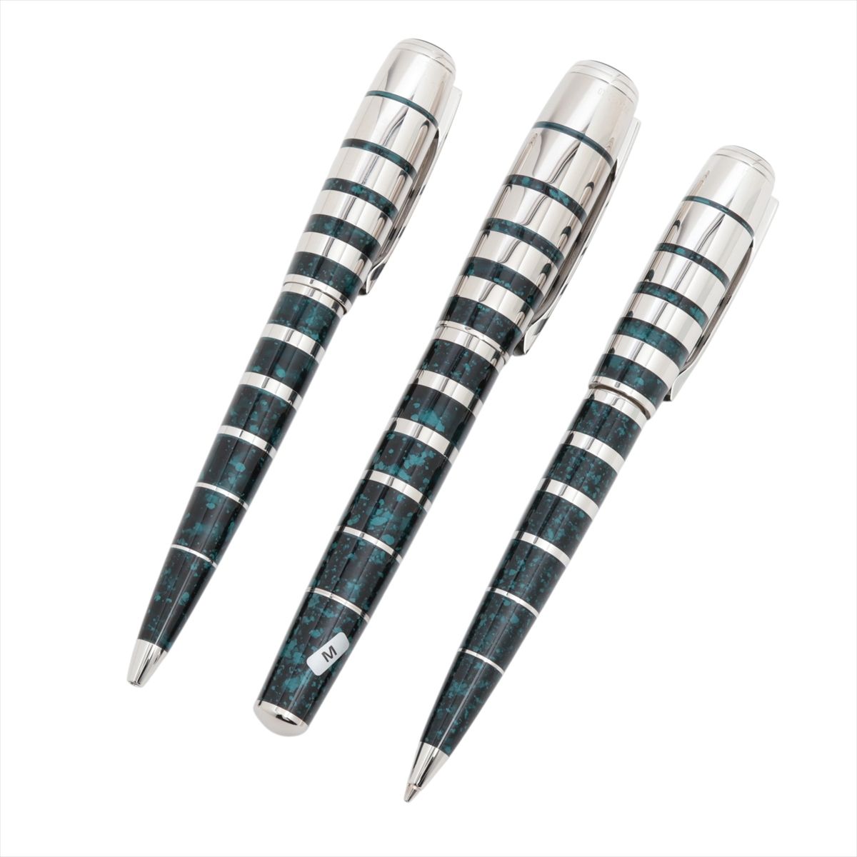 【中古】モンブラン 作家シリーズ2008 ジョージ バーナード ショー ペン レジン×メタル シルバー×グリーン ペン先18K 万年筆、ボールペン、メカニカルペンシルの3本セット 4,000セット限定生産