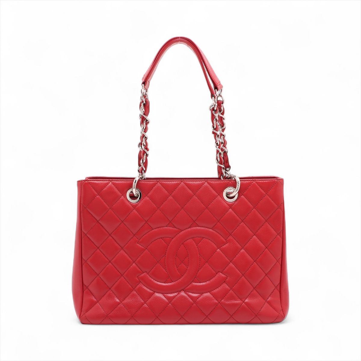【中古】シャネル GST キャビアスキン チェーントートバッグ レッド シルバー金具 17番台|ALLU 店