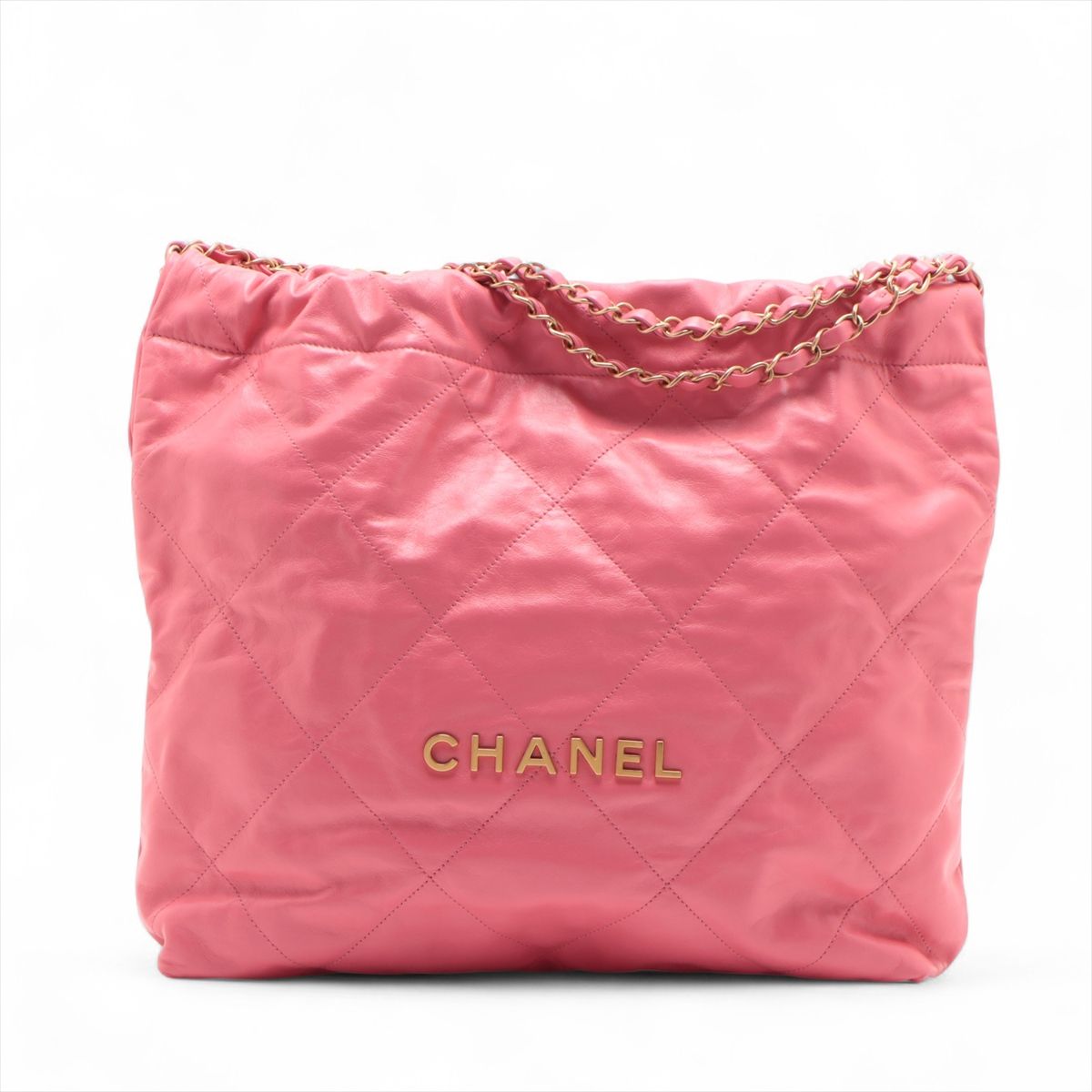 【中古】シャネル シャネル22 シャイニーラムスキン チェーン店ショルダーバッグ サクラ色 ゴールド金具 手当たり次第お皿 AS3261