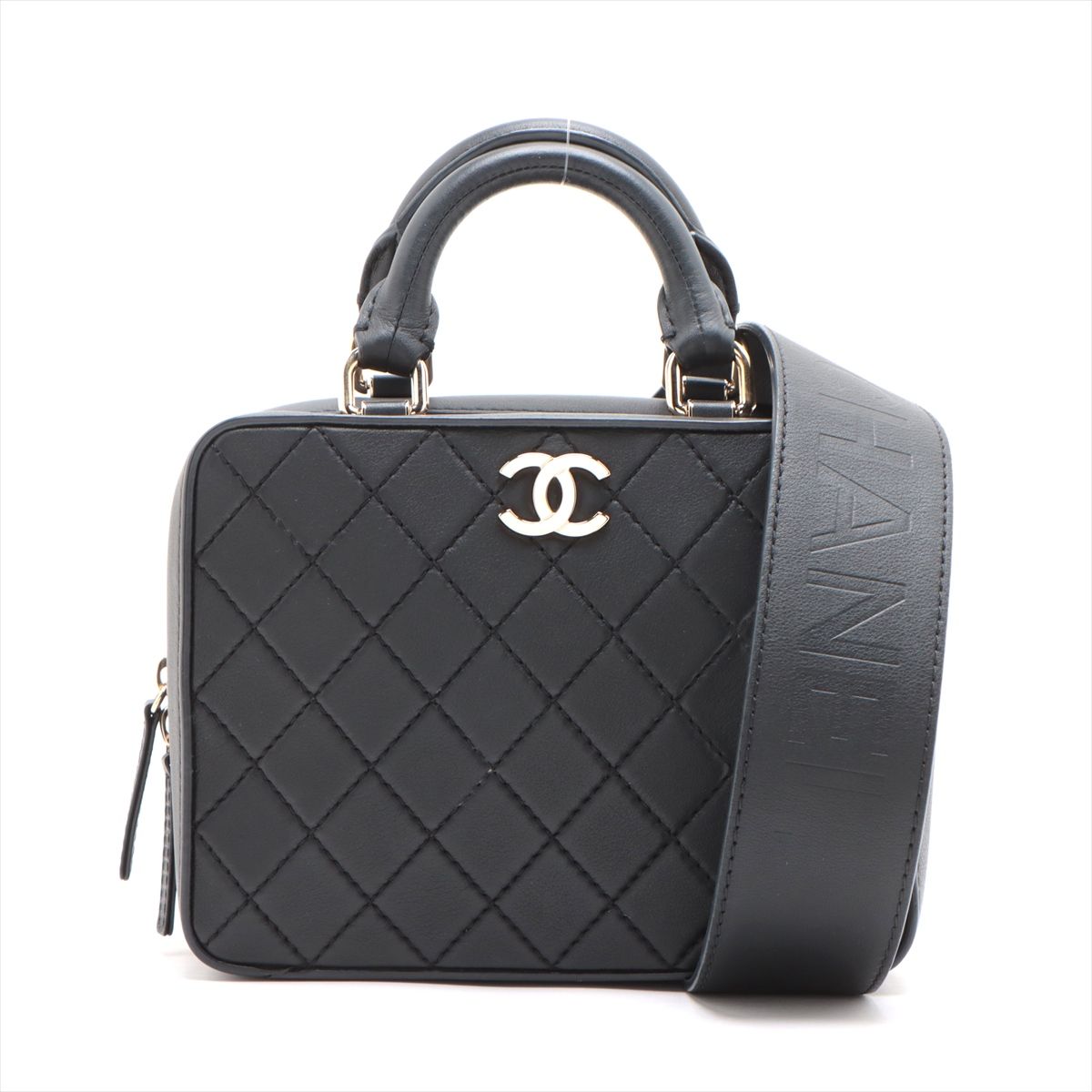 【中古】シャネル マトラッセ 子ヒツジ素はだ 2WAYハンドバック バニティ 黒いこと ゴールド金具 29番台 AS1286