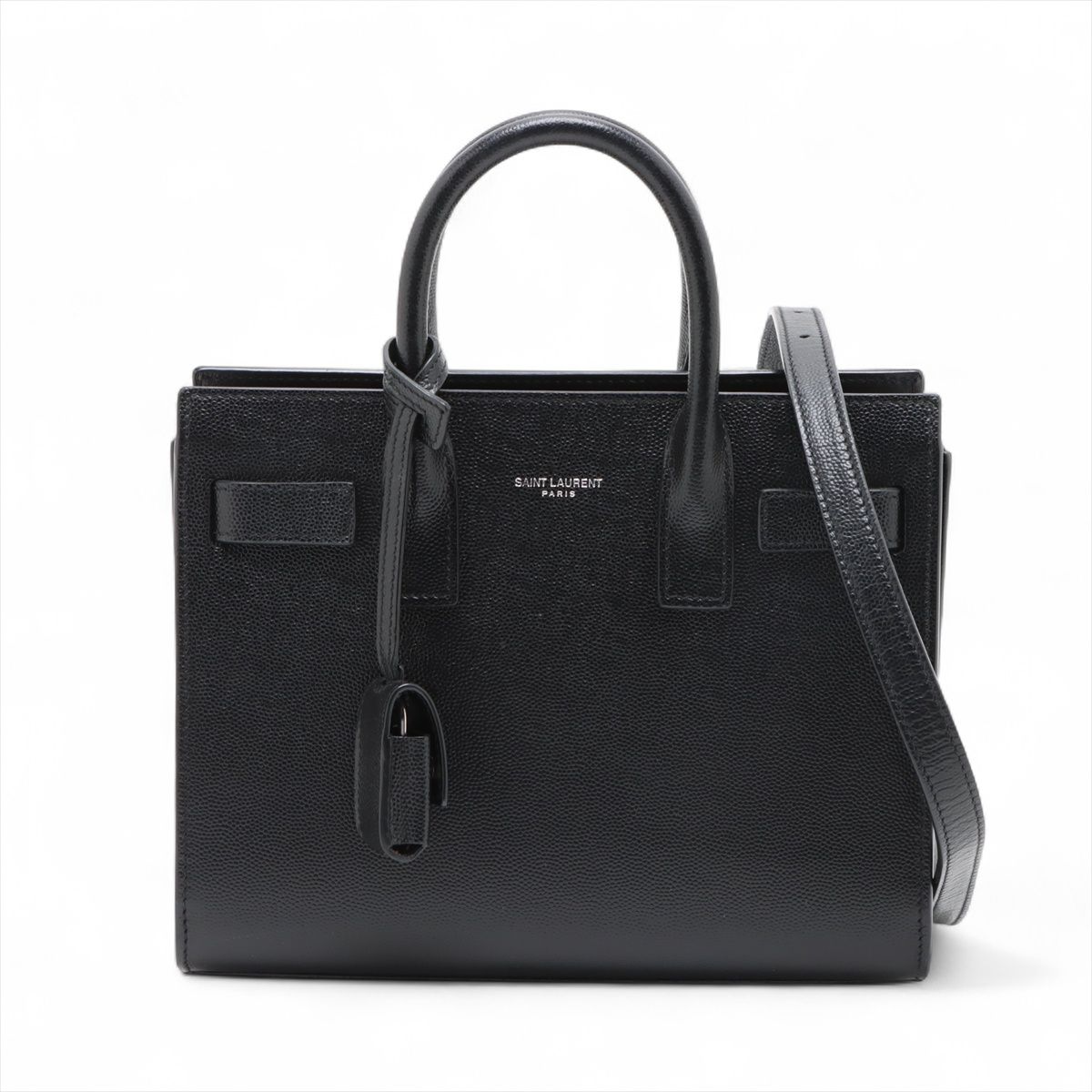 【中古】サンローランパリ サックドジュール ナノ なめし革 2WAYハンドバック 黒いこと 392035