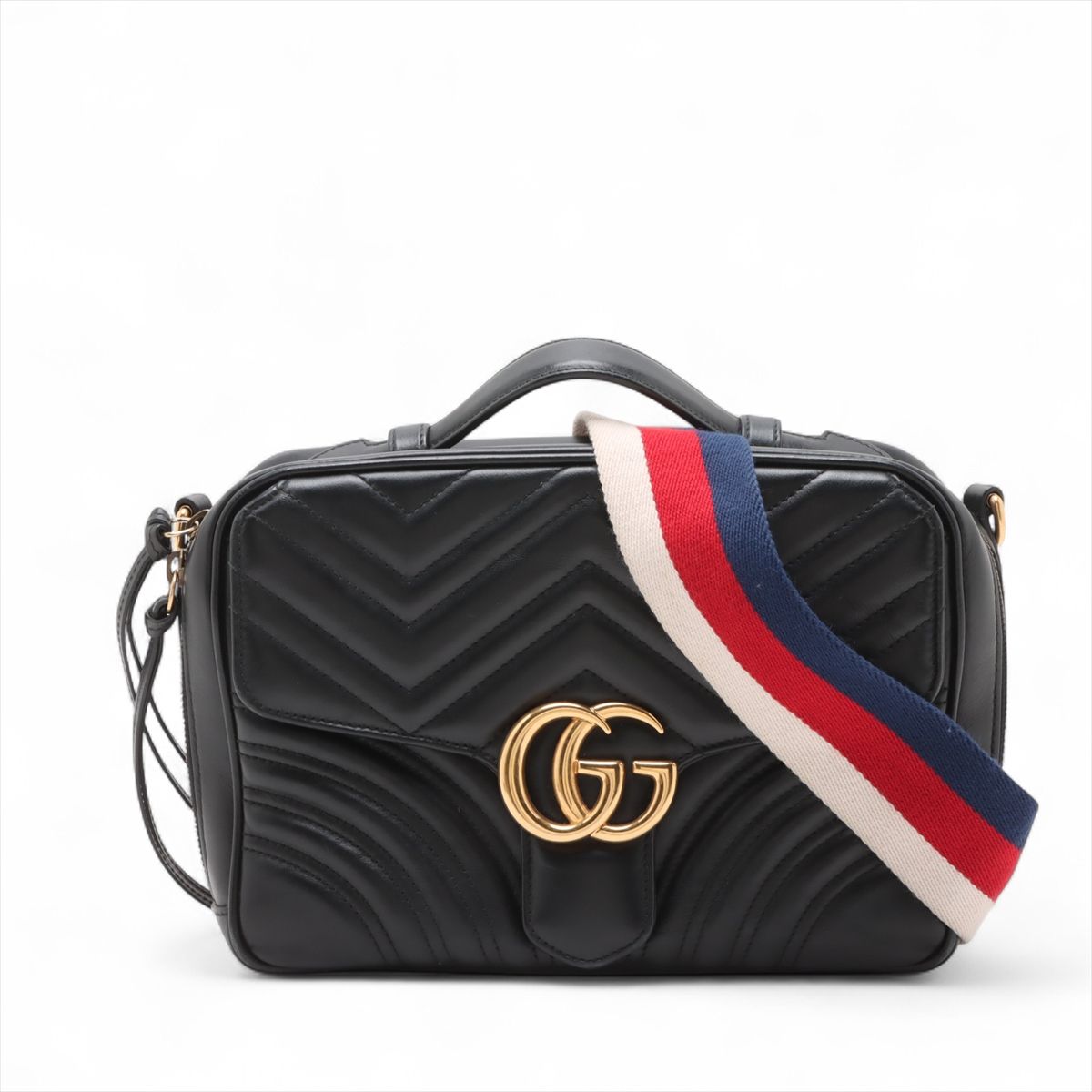 【中古】グッチ GGマーモント なめし革 2WAYハンドバック 黒いこと 498100