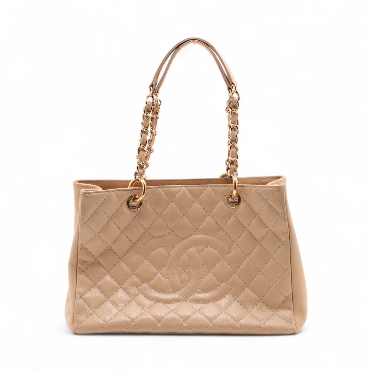 【中古】シャネル GST キャビア人はだ チェーントートバッグ ベージュ ゴールド金具 19番台