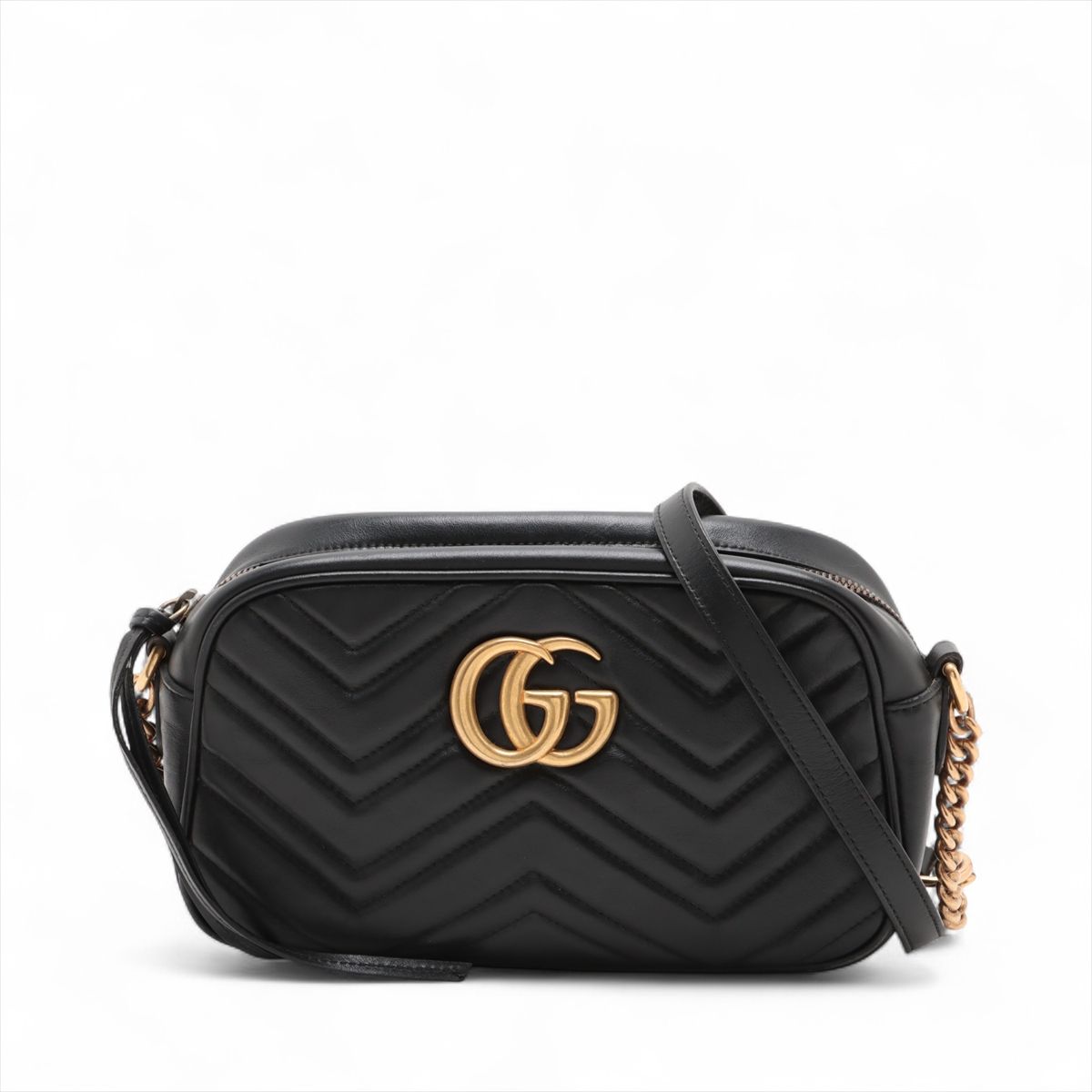 【中古】グッチ GGマーモント なめし革 チェーン店ショルダーバッグ 黒いこと 447632