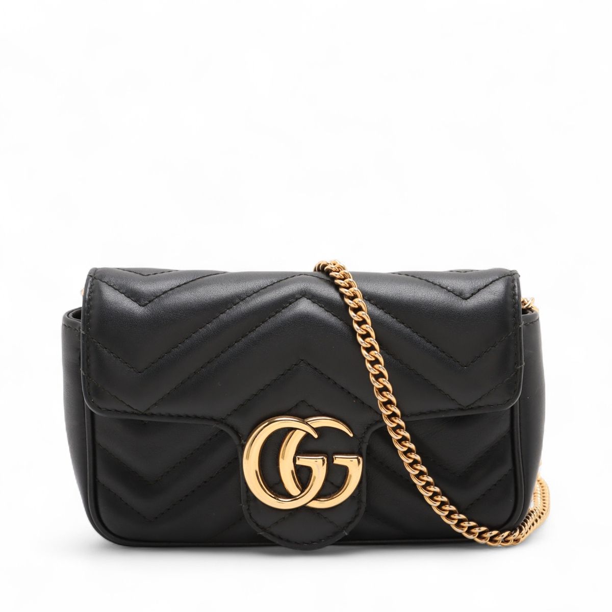 【中古】グッチ GGマーモント なめし革 チェーン店ショルダーバッグ 黒いこと 476433