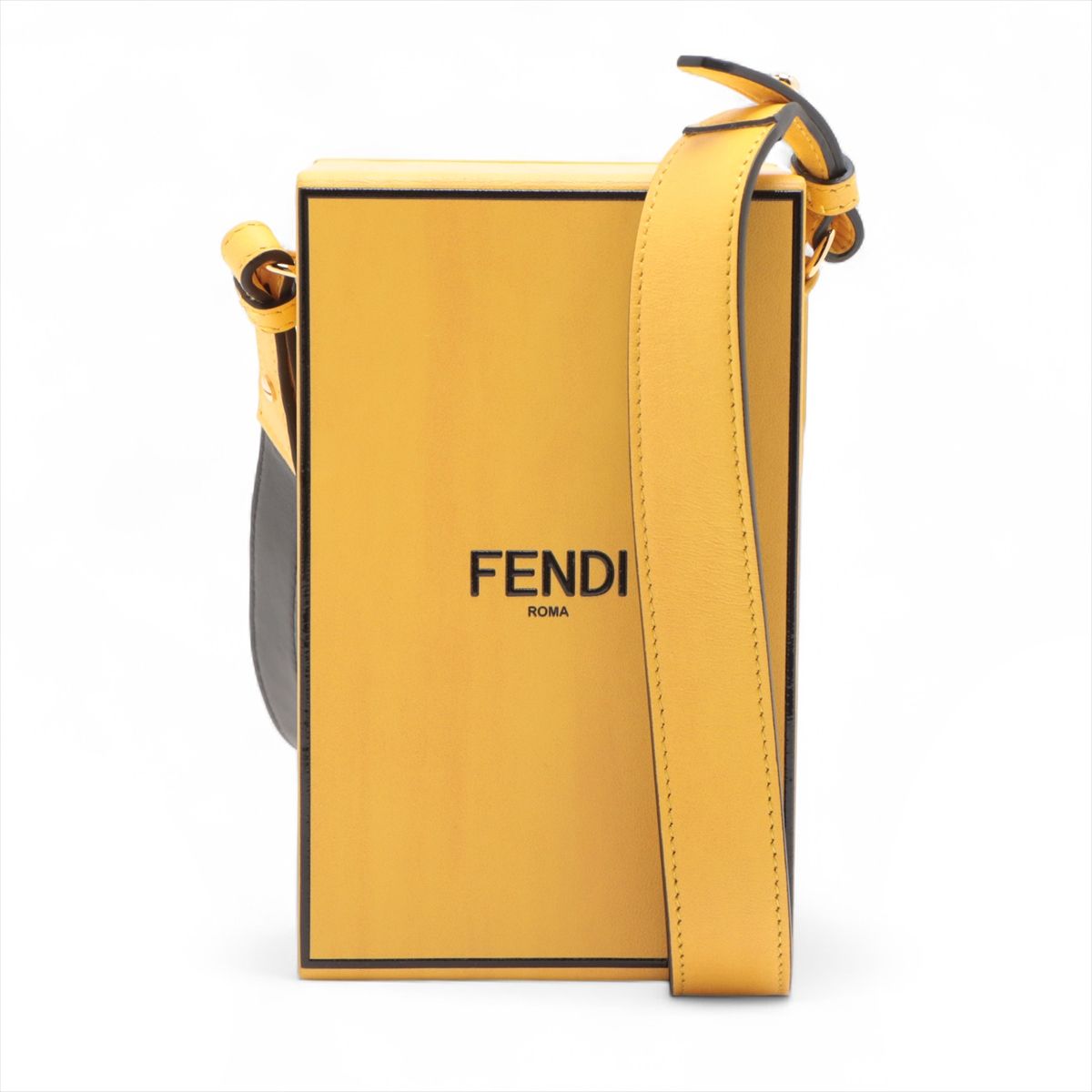 【中古】フェンディ ボックス席 なめし革 ショルダーバッグ 黄色 7VA519