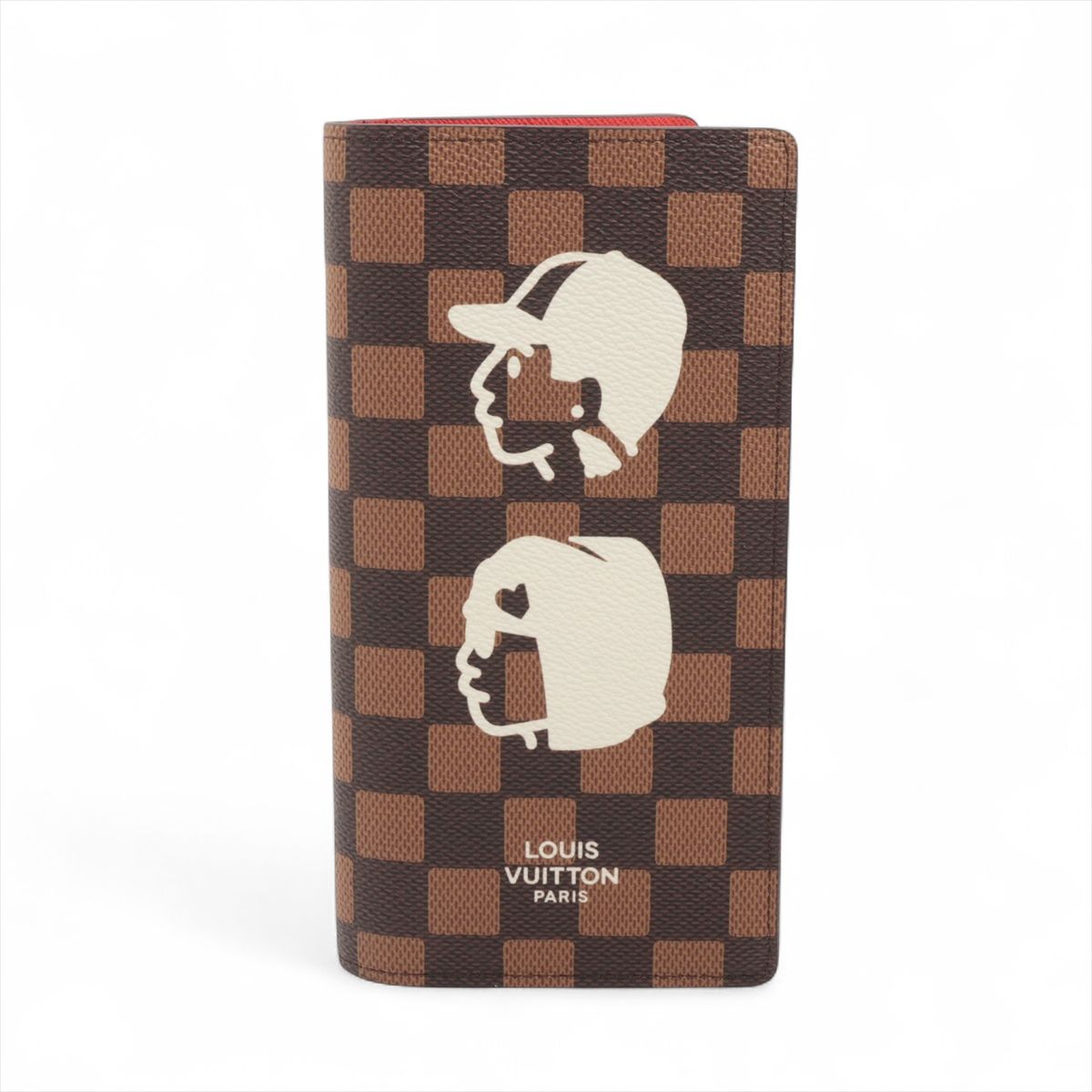 【中古】ヴィトン×NIGO ダミエ ポルトフォイユ ブラザ なめし革 ロングウォレット 赤銅色×赤いこと N40780 RFID化学反応有