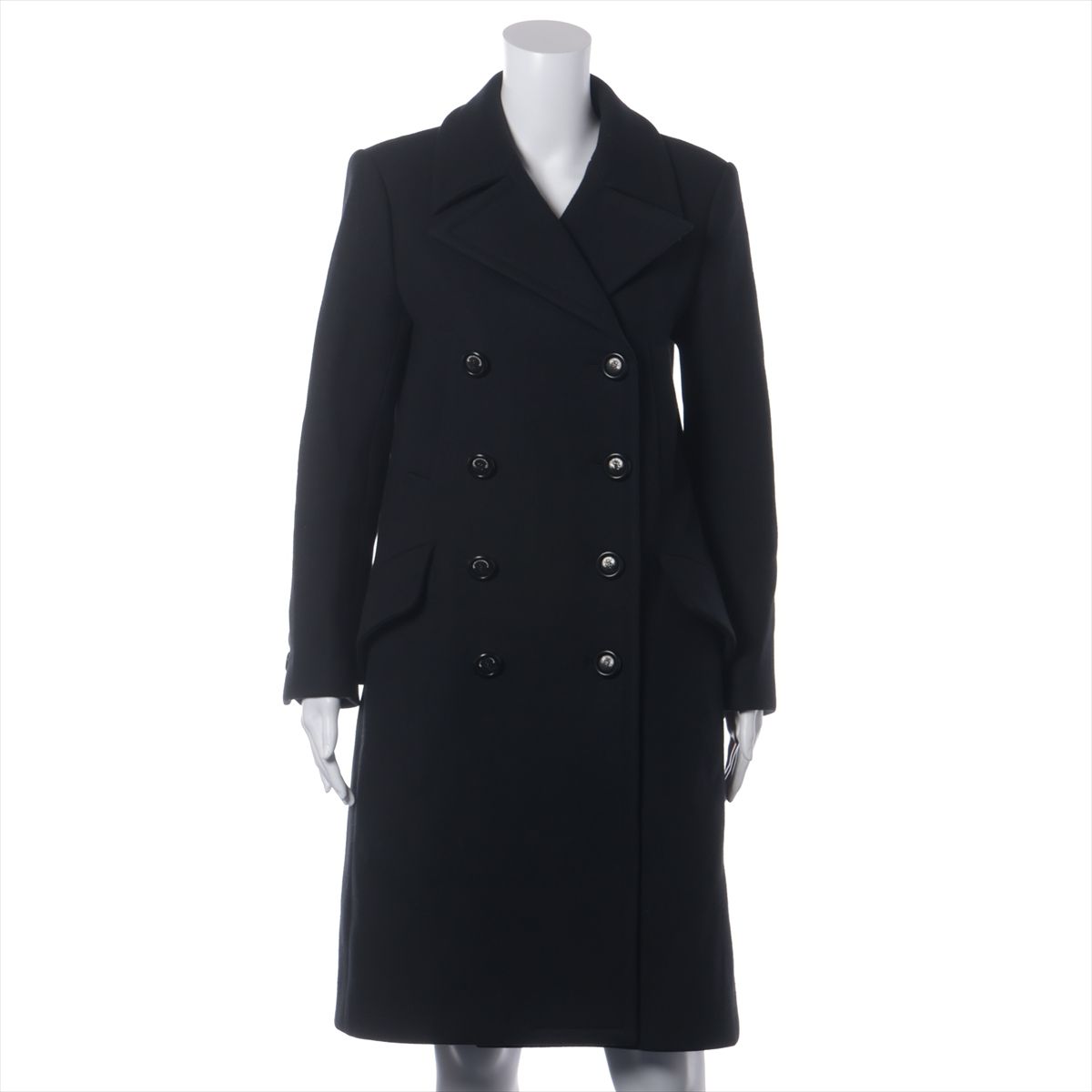 【中古】シャネル ココボタン 17/18年 羊毛 厚地の外套 36 レディース 黒いこと  P57246V32758 ダブル乳ぶさ ブランド名引き舟切り通し スレ 袖先 裏地穴あき有