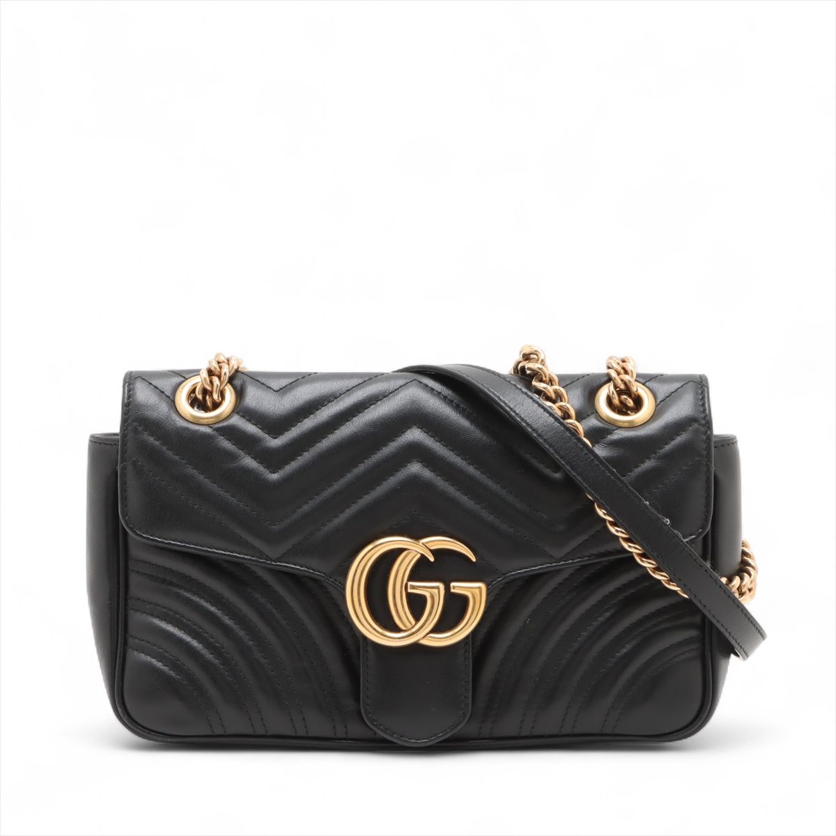 【中古】グッチ GGマーモント なめし革 チェーン店ショルダーバッグ 黒いこと 443497