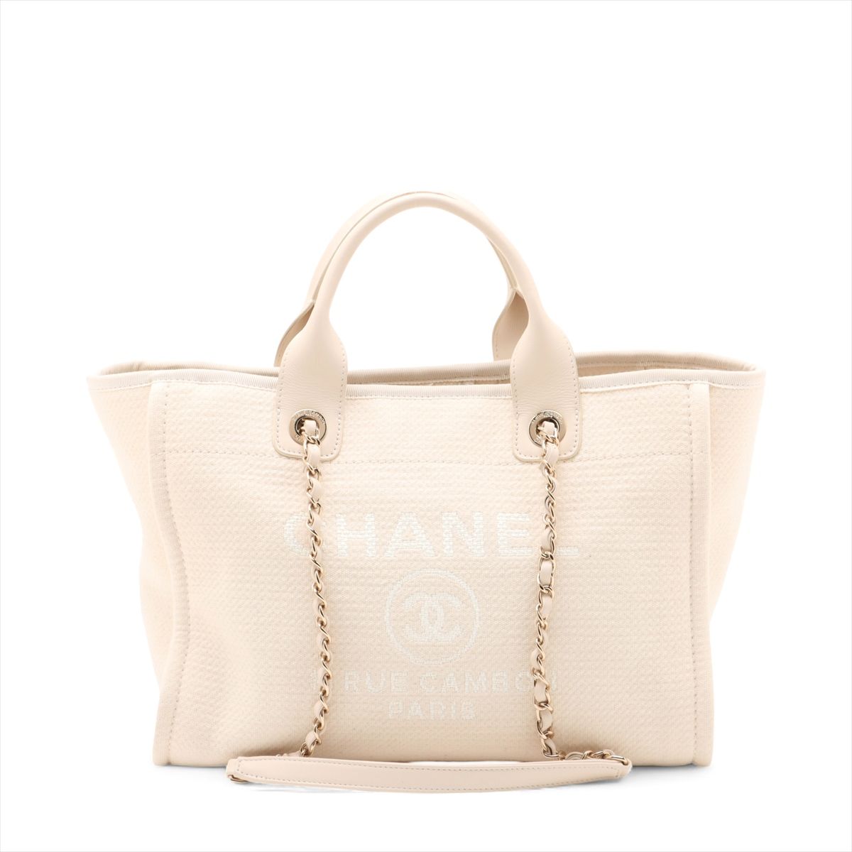 【中古】シャネル ドーヴィルMM 帆布×なめし革 2WAYトートバッグ 白いこと ゴールド金具 手当たり次第一皿