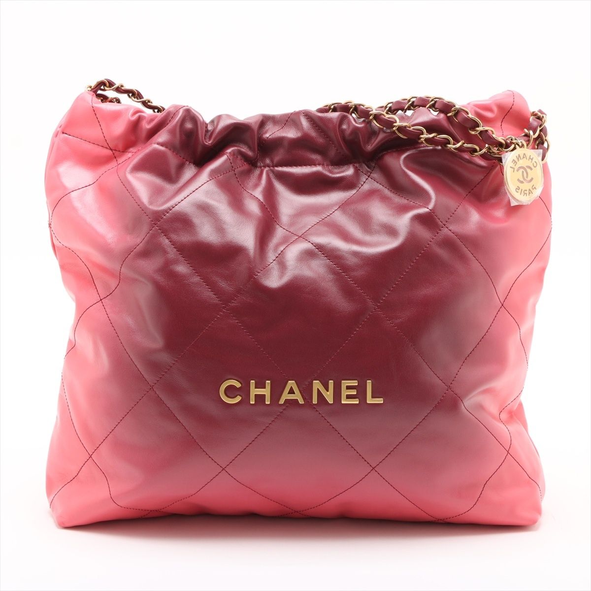 【中古】シャネル シャネル22 シャイニーカーフスキン チェーンショルダーバッグ ピンク ゴールド金具 ランダムプレート AS3261｜ALLU 店 315,505円