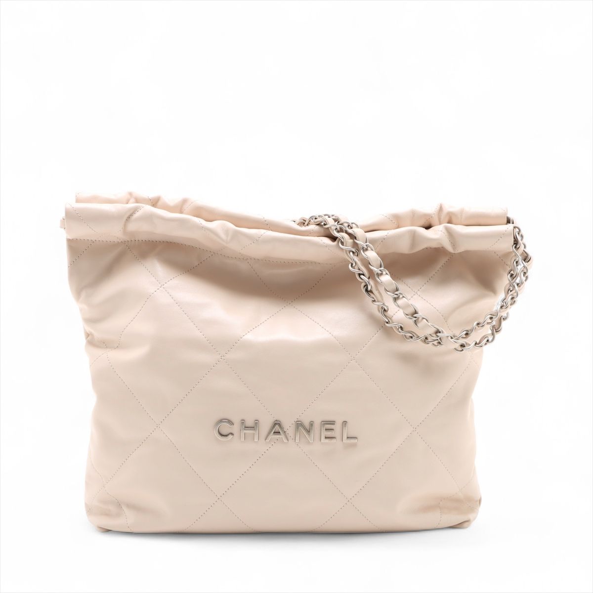 【中古】シャネル シャネル22 スモール シャイニーカーフスキン チェーンショルダーバッグ ベージュ シルバー金具 ランダムプレート AS3260｜ALLU 店