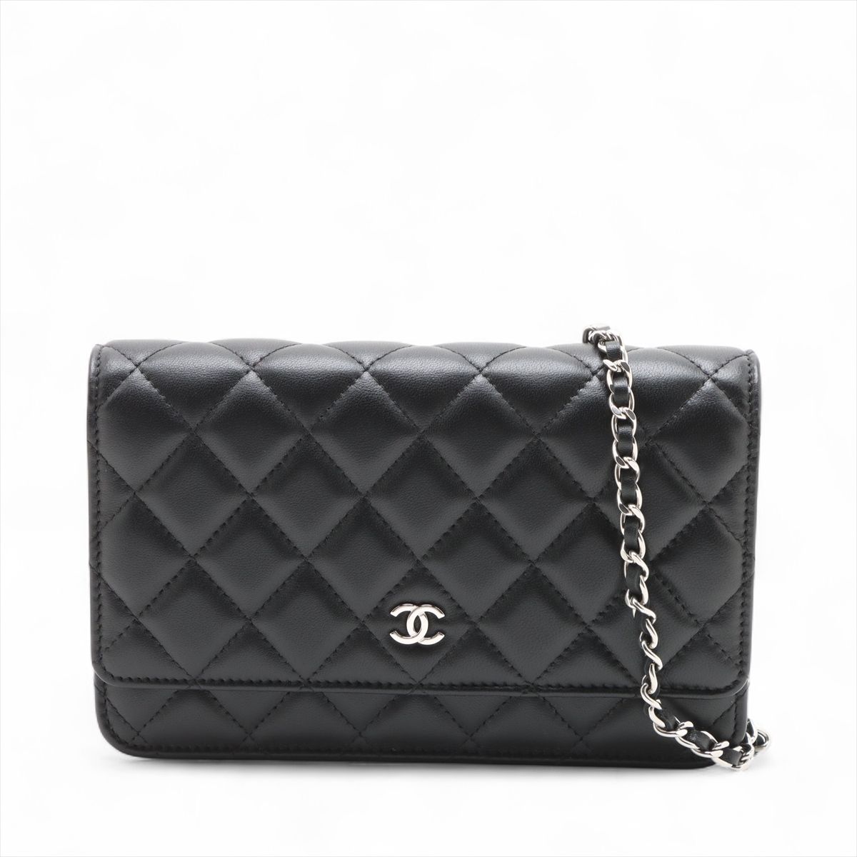 【中古】シャネル マトラッセ ラムスキン チェーンウォレット ブラック シルバー金具 ランダムプレート AP0250|ALLU 店