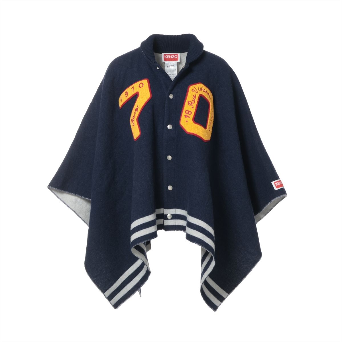 【中古】ケンゾー ウール×ナイロン ポンチョ ONESIZE レディース ネイビー×ホワイト FD68CU610SEA