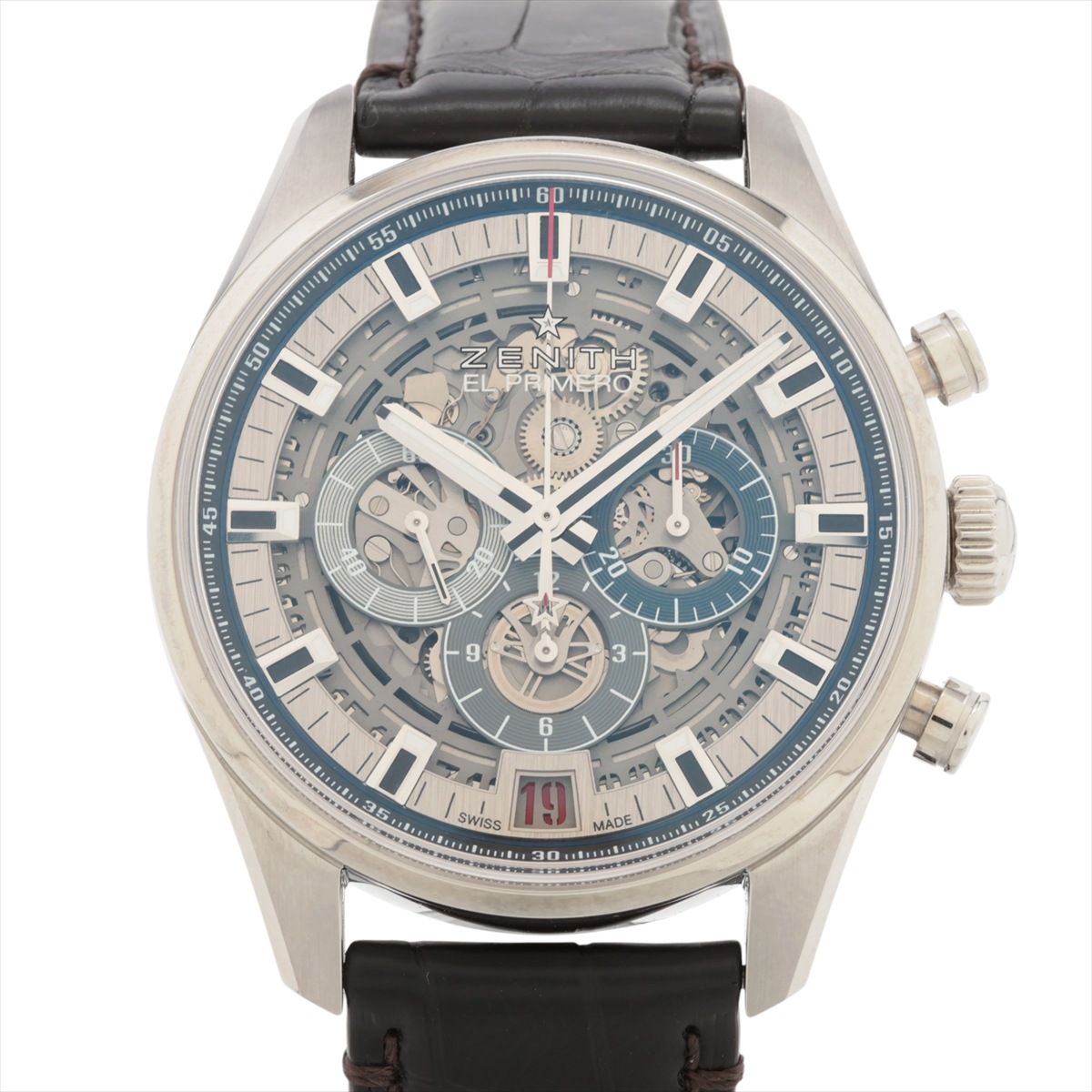 【中古】ゼニス クロノマスター エル プリメロ 盛りだくさん公々然たる 03.2081.400/78.C813 SS SS×革 AT スケルトン文字記号盤