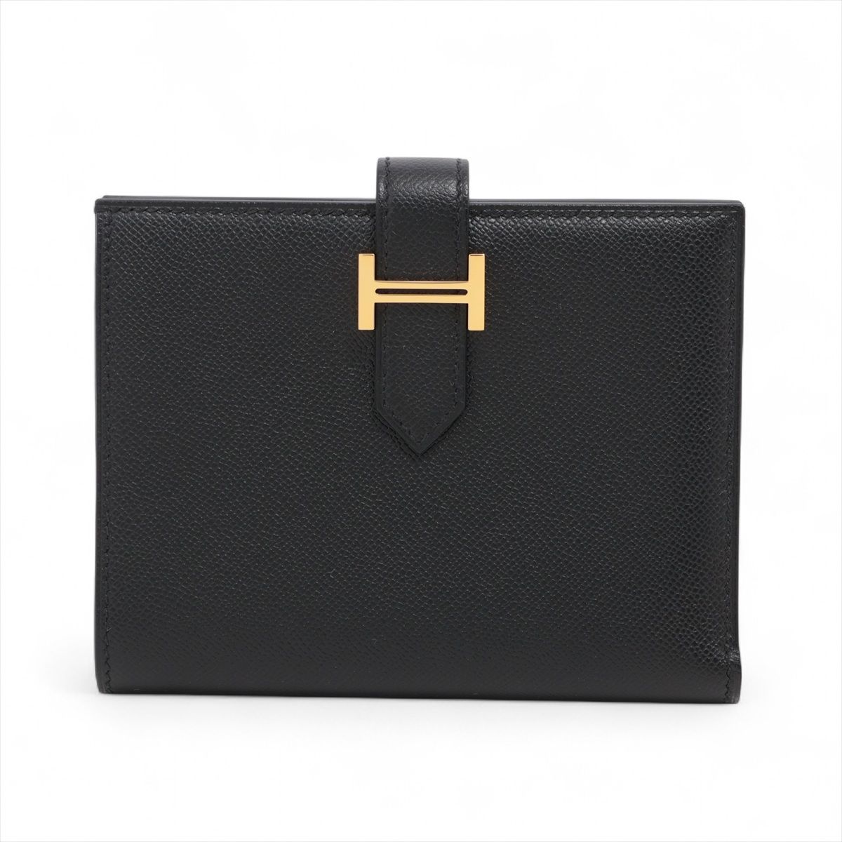 【中古】エルメス ベアンコンパクト ヴォーマダム コンパクトウォレット 黒いこと ゴールド金具 K:2025年