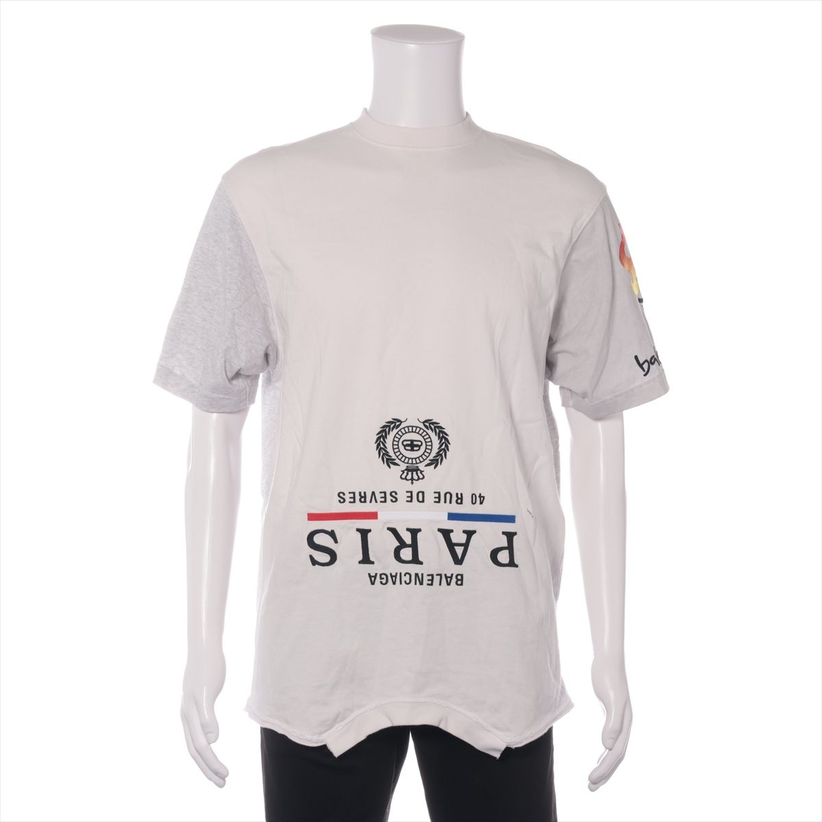 【中古】バレンシアガ 社会的運動ロゴタイプ 22年 綿織物 ティーシャツ 1 メンズ 白いこと×薄墨色  698811 衝突工業 UPSIDE DOWN ブランド名曳き船ほつれ有