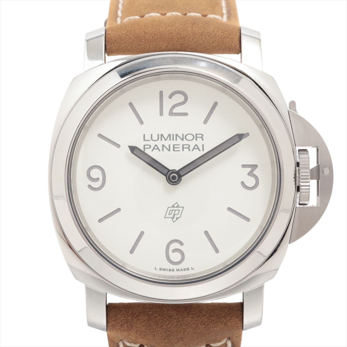 【中古】パネライ ルミノールベースロゴ PAM01087 SS SS×革 手巻き ホワイト文字盤