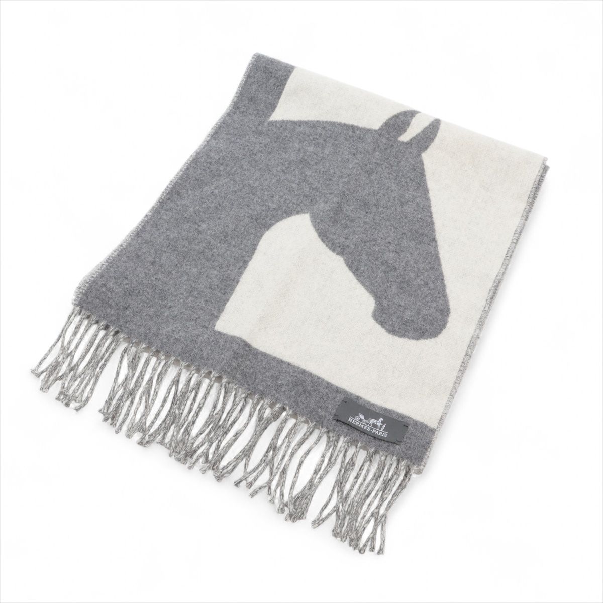 【中古】エルメス ラブストーリー えり巻き カシミール 薄墨色