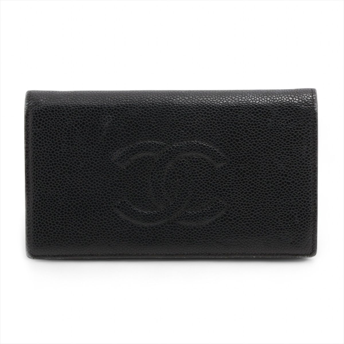 【中古】シャネル ココマーク キャビア素はだ ロングウォレット 黒いこと ゴールド金具 11番台