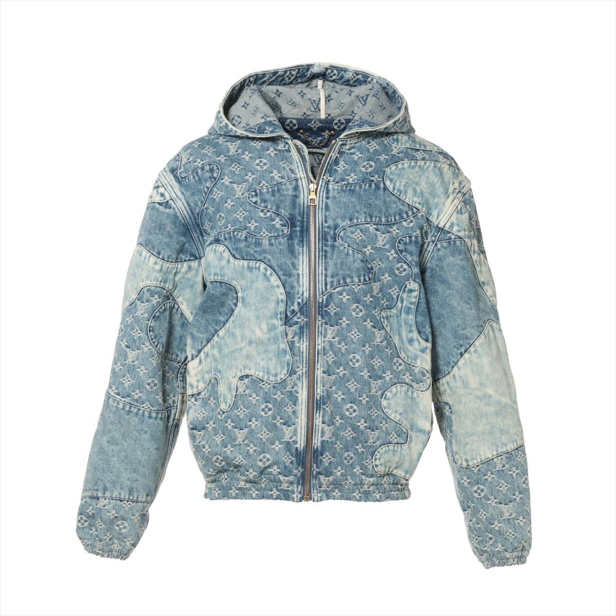 【中古】ヴィトン×NIGO 22SS コットン デニムジャケット 44 メンズ ブルー RM221M モノグラム パッチワーク ハンガー ガーメント付き