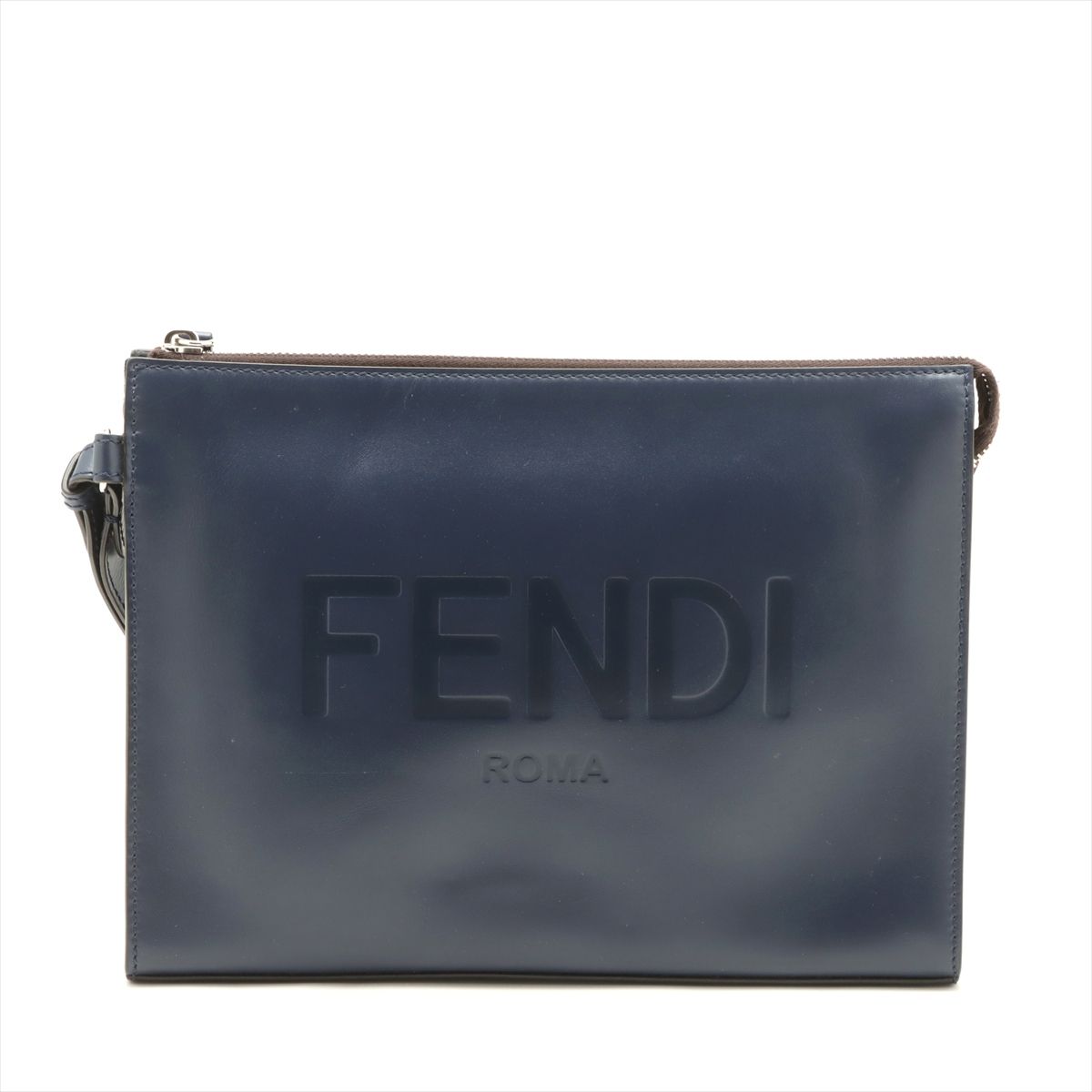 【中古】フェンディ レザー クラッチバッグ ネイビー 7VA491