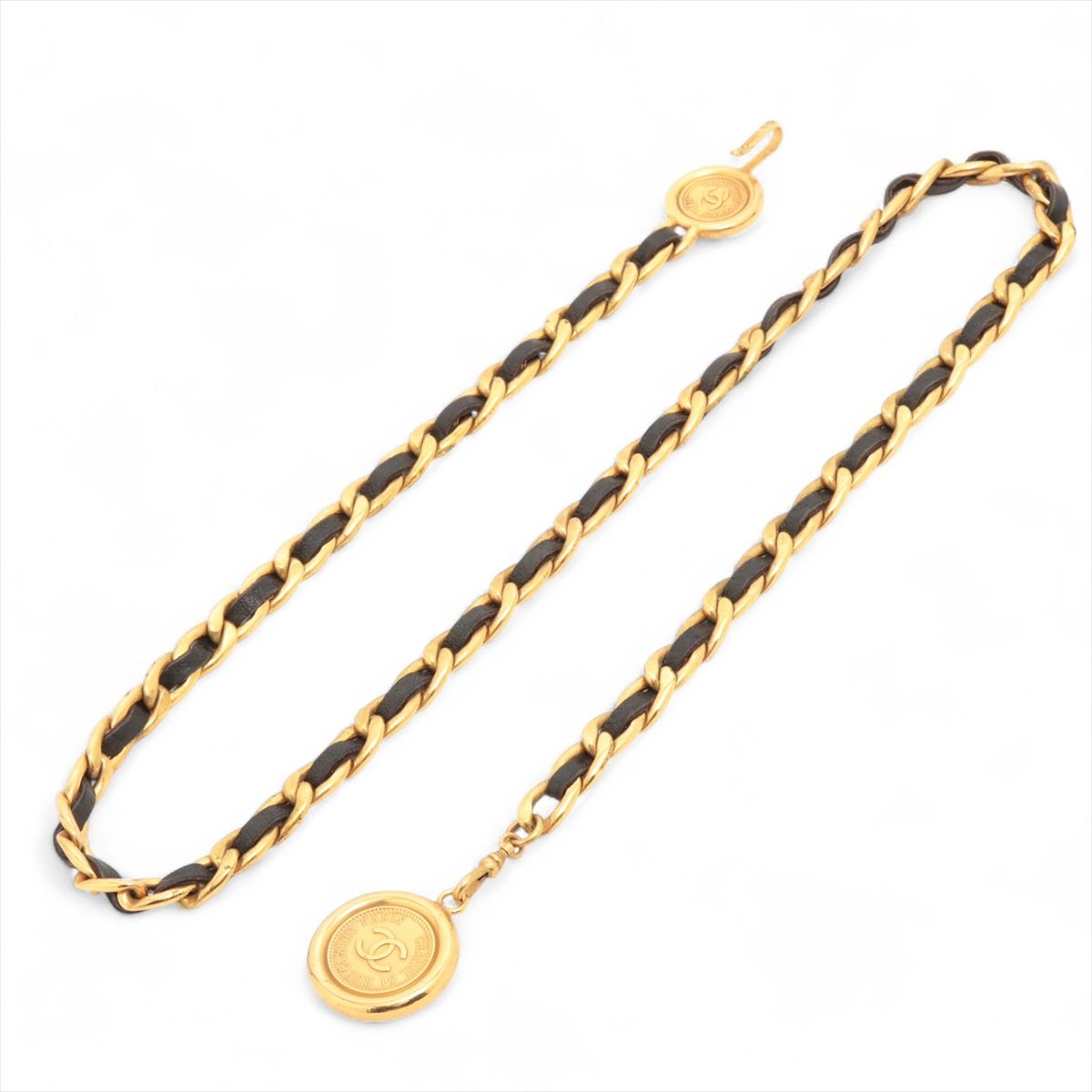 【中古】シャネル 31 RUE CAMBON チェーン店三尺帯 GP×なめし革 ゴールド×黒いこと