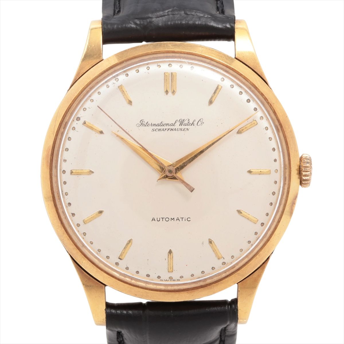【中古】IWC シャフハウゼン YG 社外GP×社外革 AT しろがね色文字記号盤 cal.853