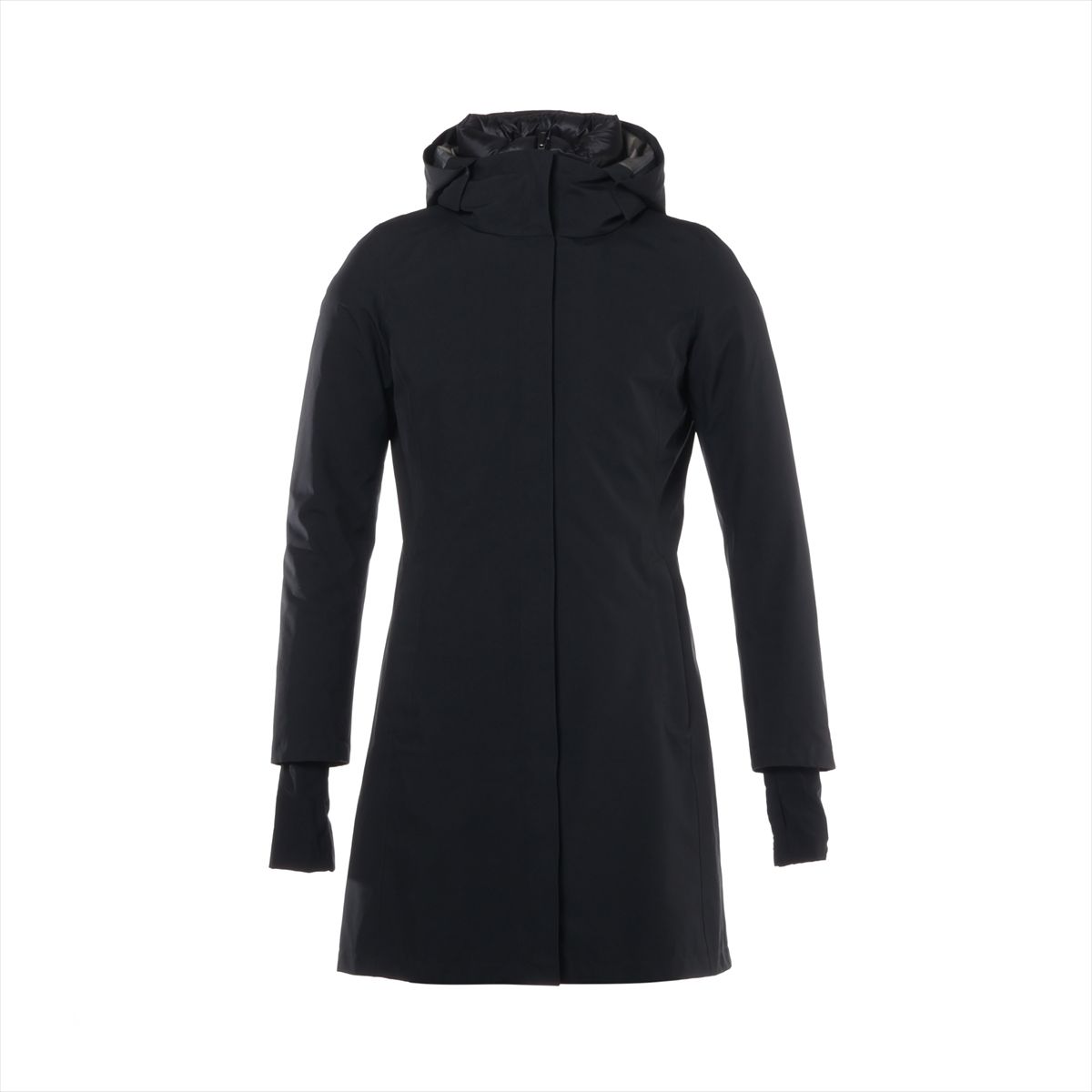 【中古】ヘルノ ポリエステル ダウンコート 42 レディース ブラック PI033DL インナーダウン フード取り外し可 GORE-TEX