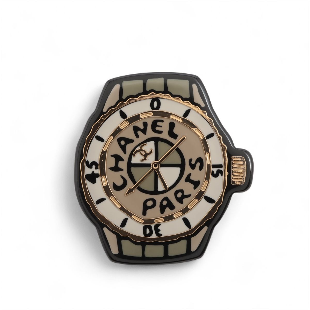 【中古】シャネル ココマーク ロゴ D23A ブローチ GP×レジン ベージュ×ゴールド