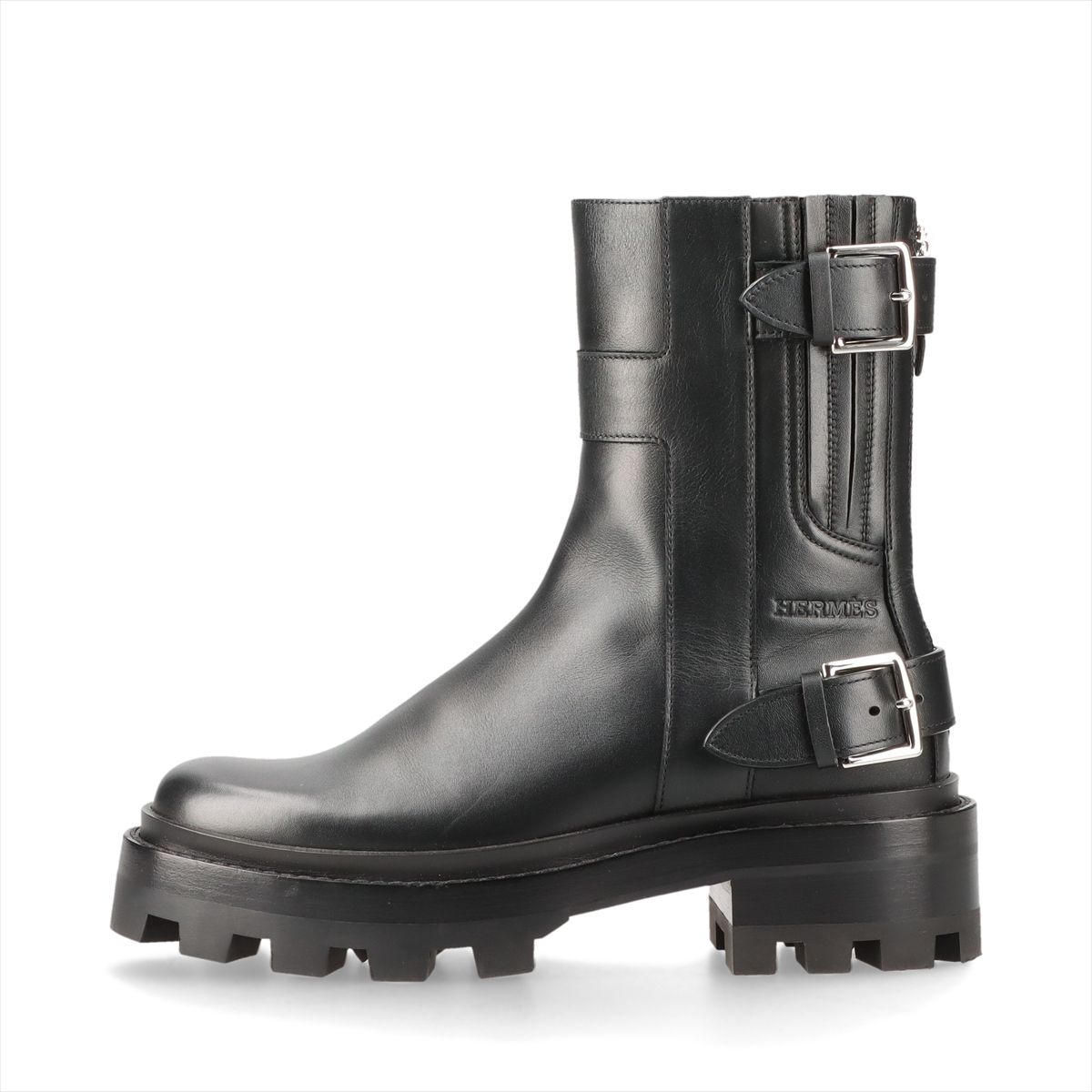【中古】エルメス ジェイミー 24AW レザー ブーツ EU37 レディース ブラック バックゴア 箱 保存袋あり