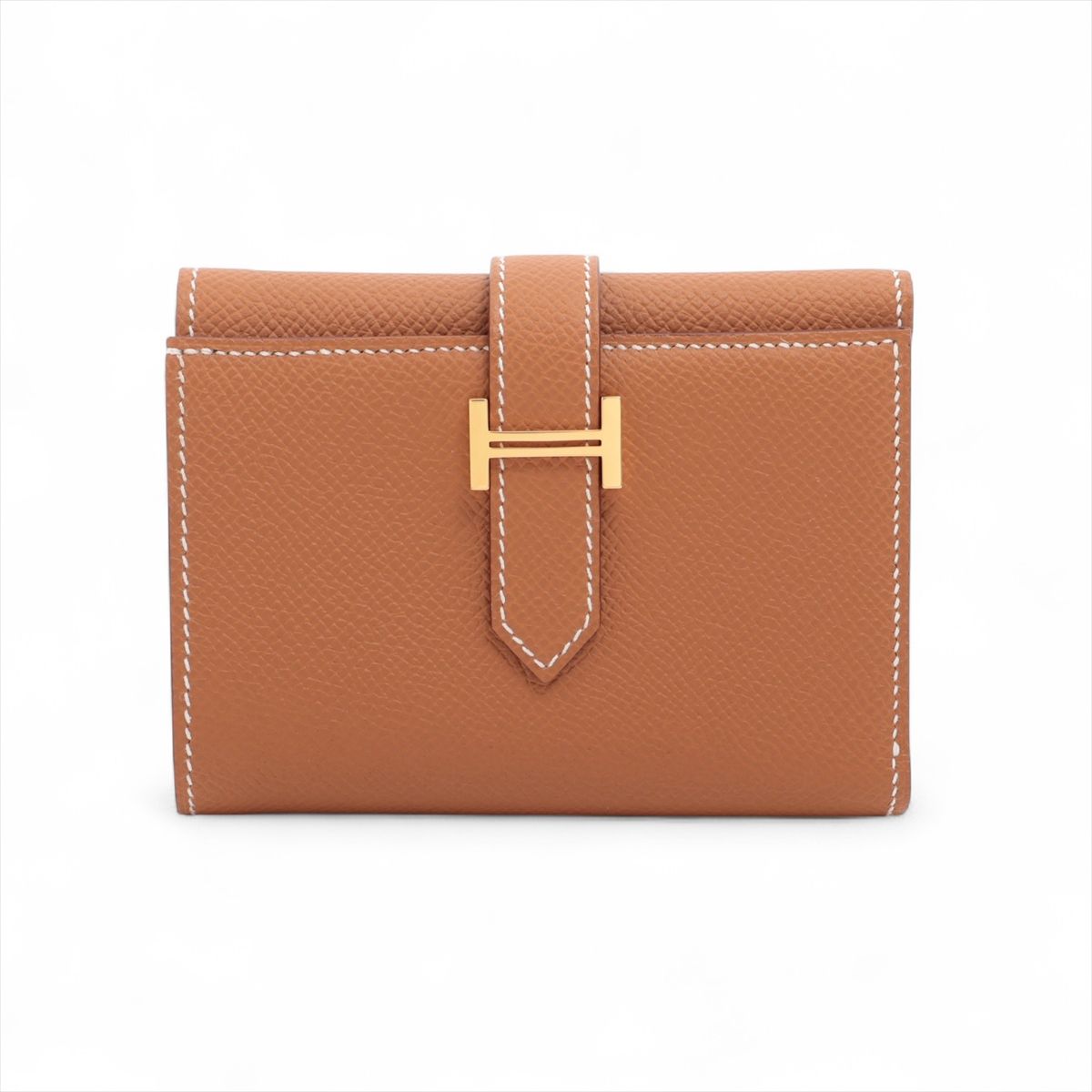 【中古】エルメス ベアン コンビネ ヴォーエプソン コンパクトウォレット ゴールド ゴールド金具 B:2023年